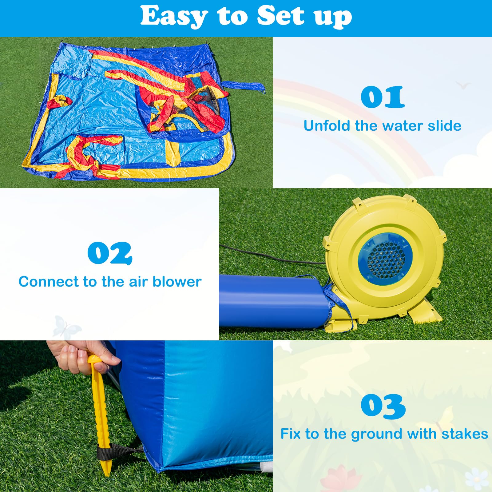 **OLAKIDS Inflatable Water Slide - 8-in-1 Bounce House Water Park with 2 Slides, Splash Pools, Climbing Wall, Water Gun & Basketball Rim | Outdoor Inflatable Obstacle Course for Kids | Perfect for Backyard Parties, Summer Fun & Outdoor Play**