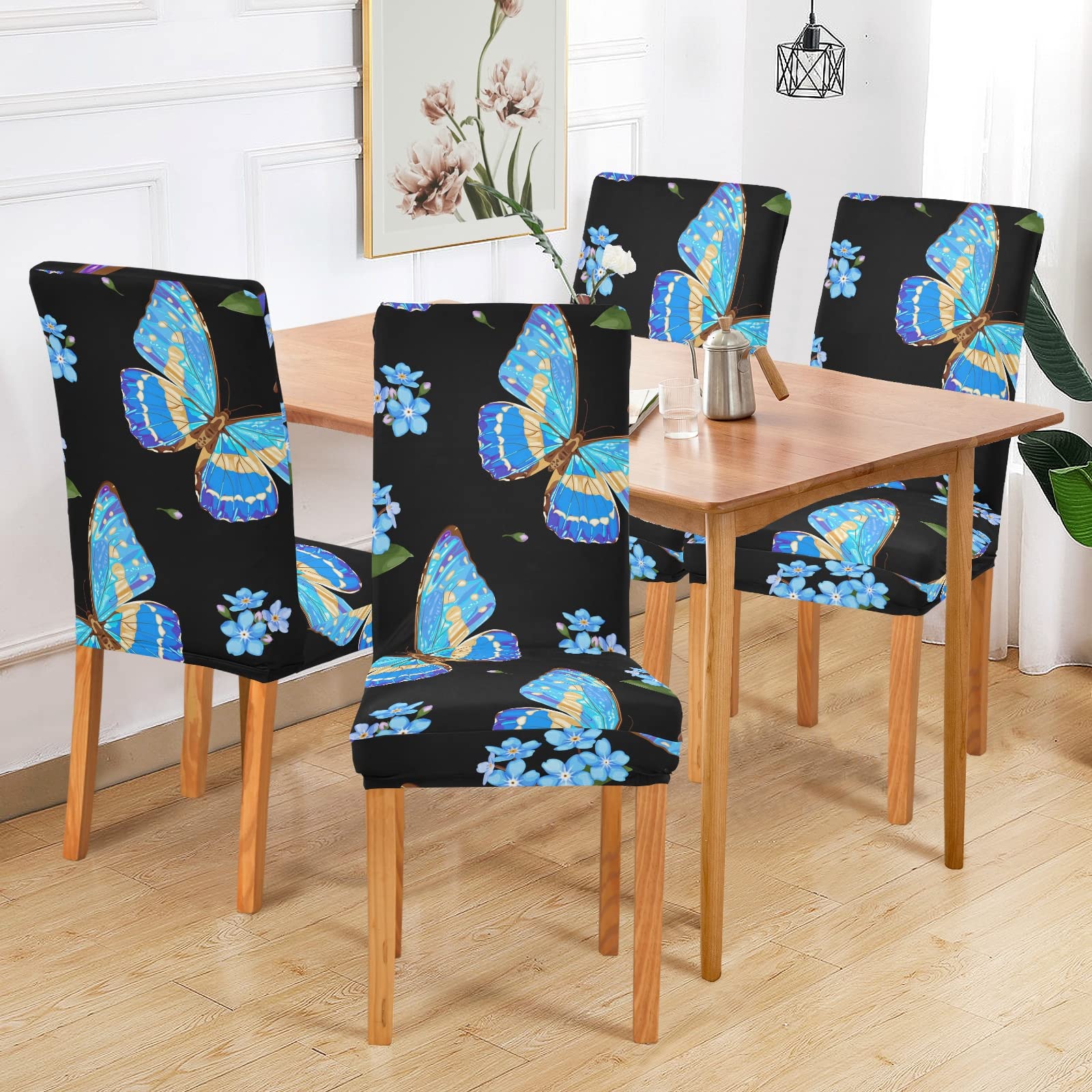 4-Pack Stretch Washable Dining Chair Covers - Floral Butterfly Design Slipcovers for Kitchen, Living Room, Wedding & Hotel Use | Easy to Clean & Removable Seat Protectors