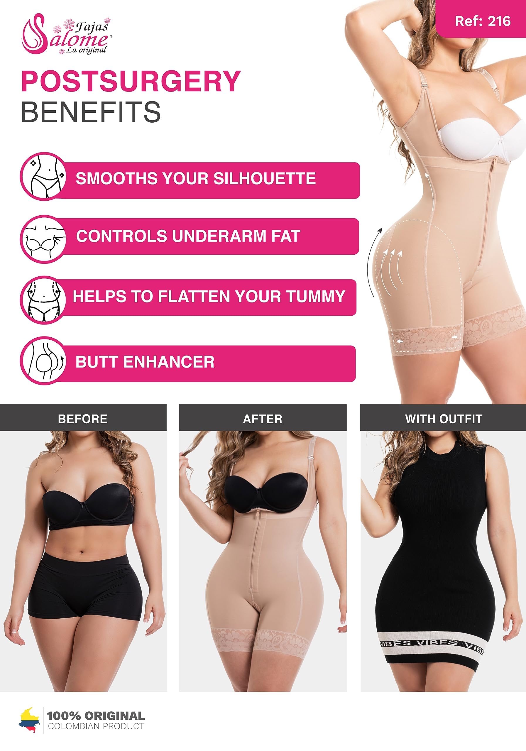 Salome Fajas Colombianas Shapewear for Women - Postpartum & Post-Surgery Body Shaper - Waist Trainer & Tummy Control Girdle - Perfect for Daily Wear, Special Occasions & Recovery