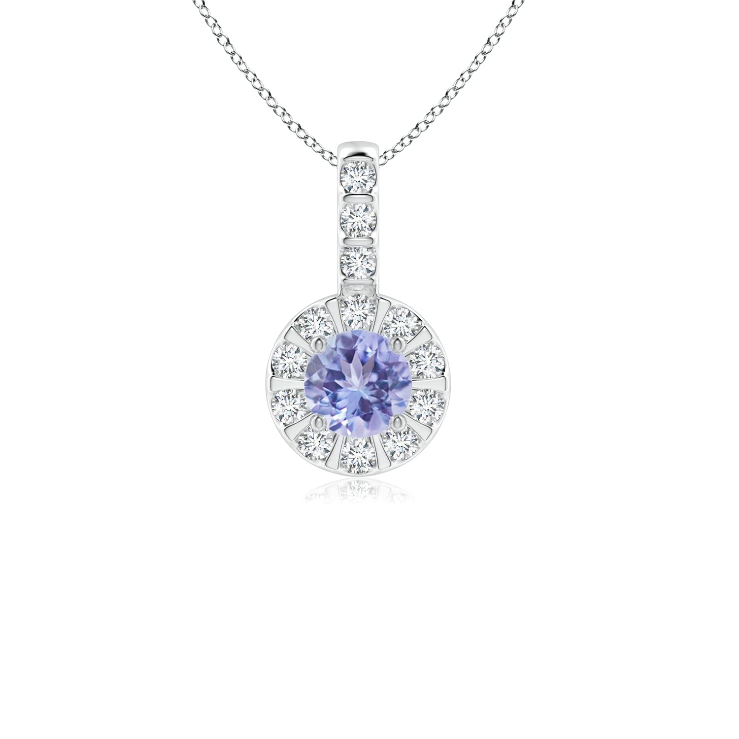 Angara Natural Tanzanite Pendant Necklace with Bar-Set Diamond Halo (0.25 cttw AA Tanzanite) - Elegant Jewelry Gift for Women, Perfect for Weddings, Anniversaries & Special Occasions