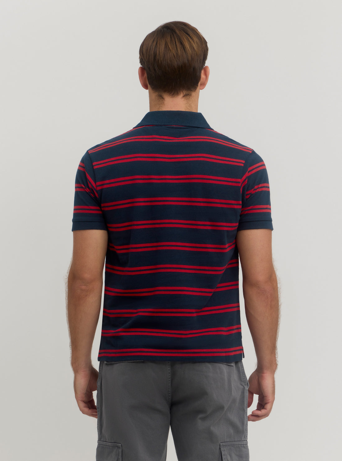 Guess Jeans Men's Red & Blue Striped Polo T-Shirt - Casual Short Sleeve Cotton Shirt for Summer, Golf, and Everyday Wear