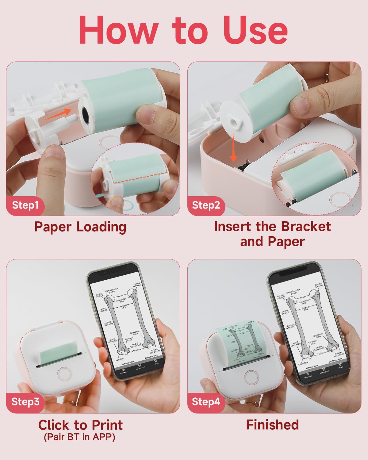 Memoking Mini Sticker Printer - Wireless Inkless Thermal Label Maker for Students, Birthday Gifts | Portable Sticker Machine Compatible with iOS & Android (Pink) | Perfect for DIY Crafts, Scrapbooking & Party Favors