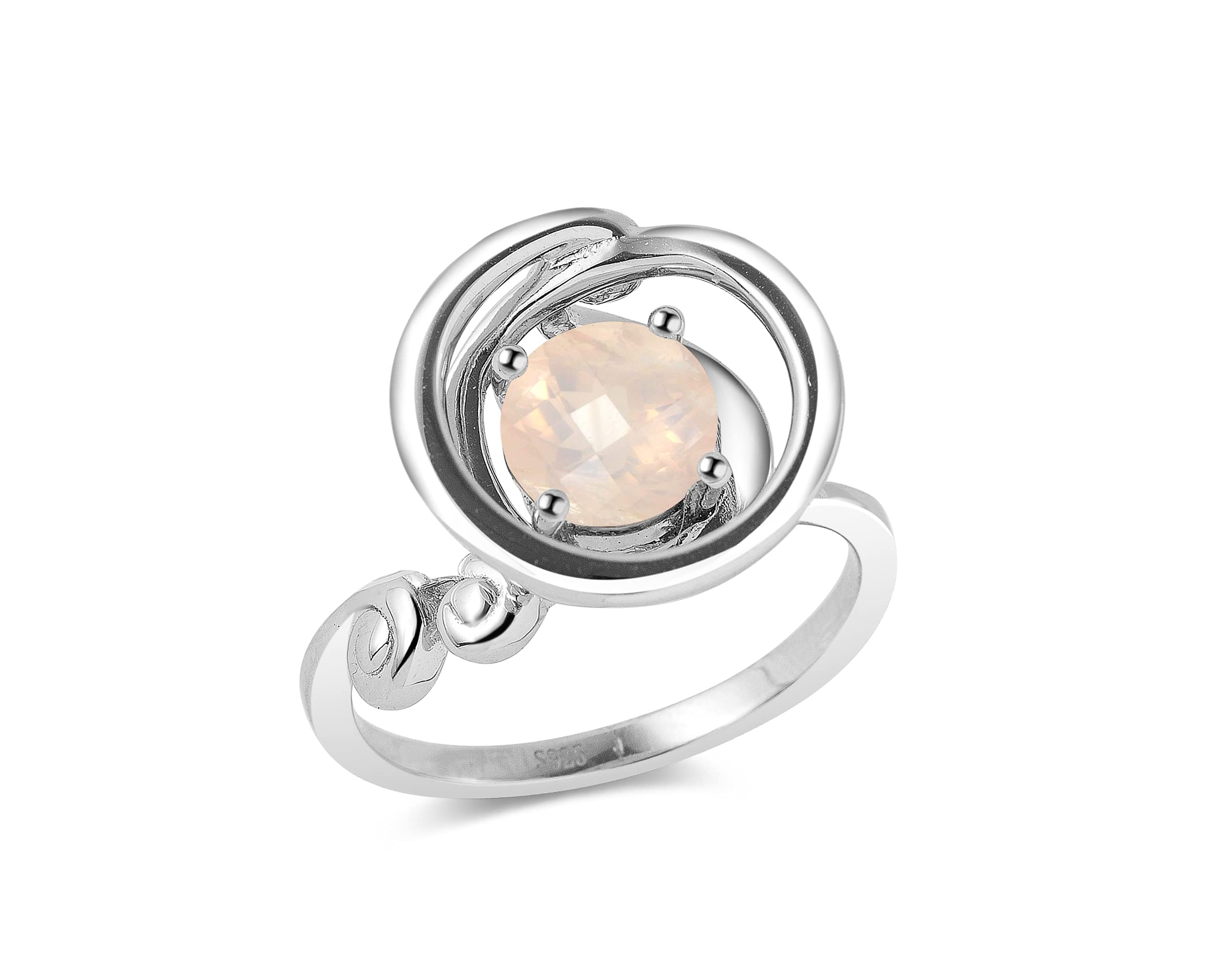 Rose Quartz Ring for Women - October Birthstone Solitaire Pink Gemstone Ring - Sterling Silver Circle Wave Ring - Perfect for Gifts, Weddings & Everyday Elegance