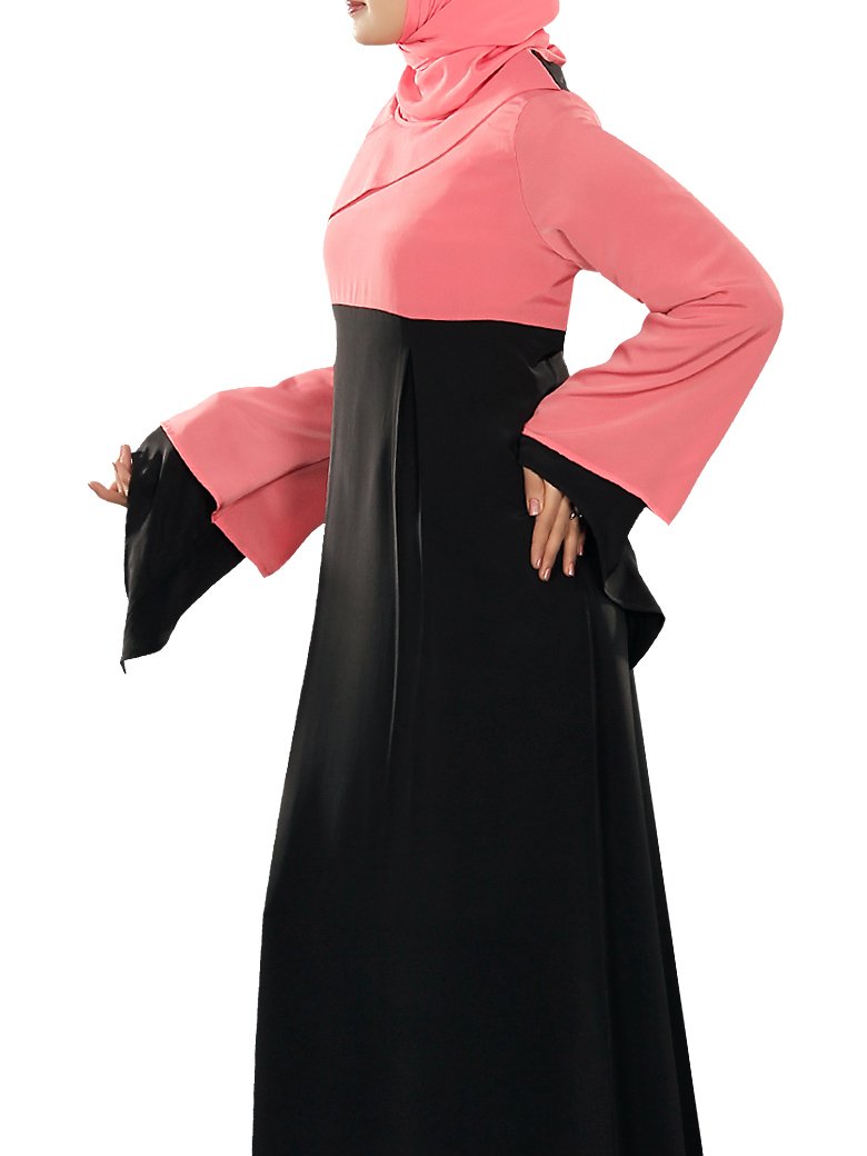 Elegant Dubai Muslim Abaya for Women - Black & Pink Idala Style Islamic Dress for Prayer, Eid & Special Occasions
