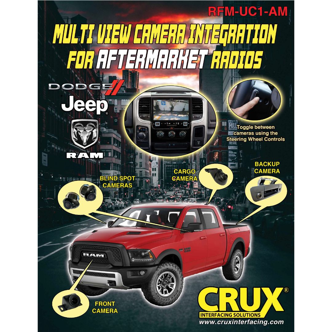 Crux RFM UC1 AM Multi-View Backup Camera System - Compatible with Dodge Jeep RAM Uconnect Radios | Aftermarket Car Reverse Camera for Enhanced Safety & Parking Assistance | Perfect for Off-Roading, Towing & Daily Driving