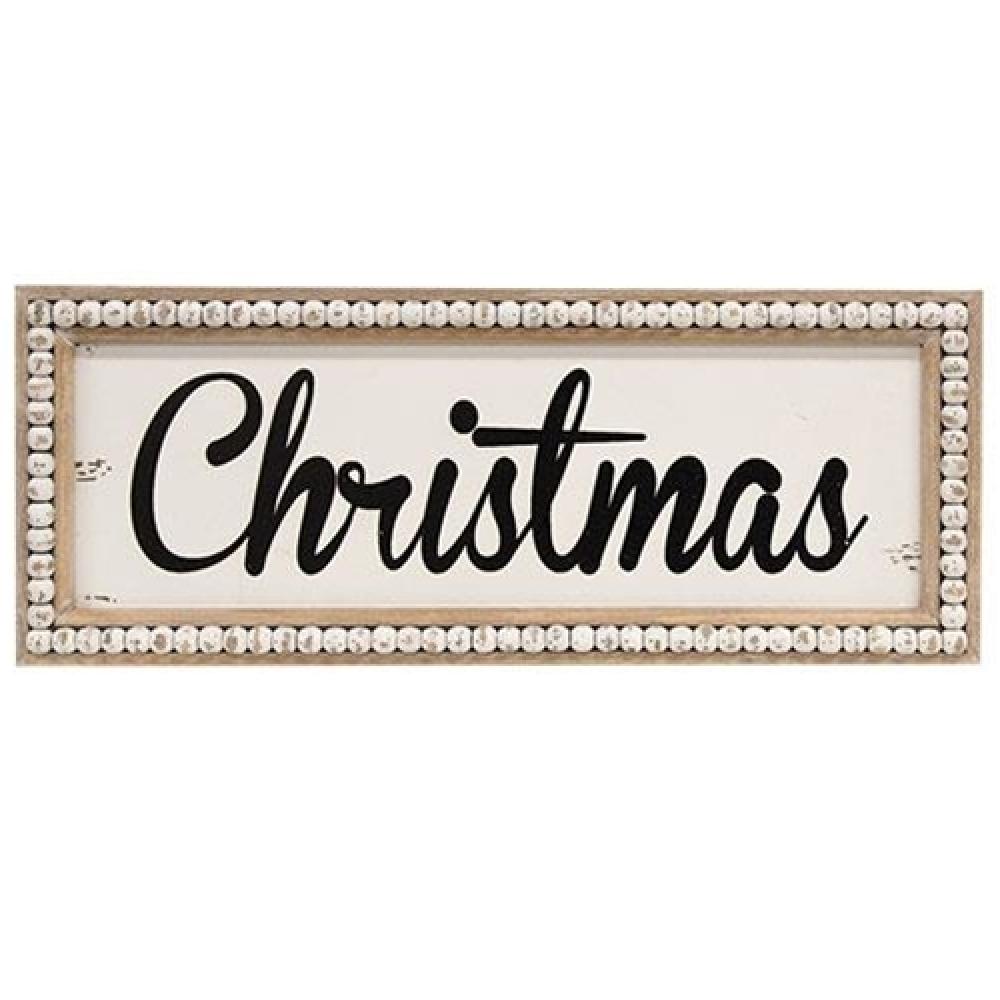 Distressed Beaded Christmas Sign - Rustic Holiday Wall Decor for Farmhouse, Living Room & Seasonal Home Styling