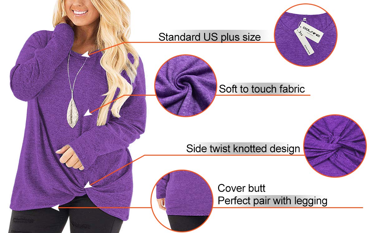 DOLNINE Women's Plus Size Knotted Tops Long Sleeve Tee Shirts - Loose Casual Blouse for Women | Comfortable & Stylish Tunic Tops for Everyday Wear, Work & Outings