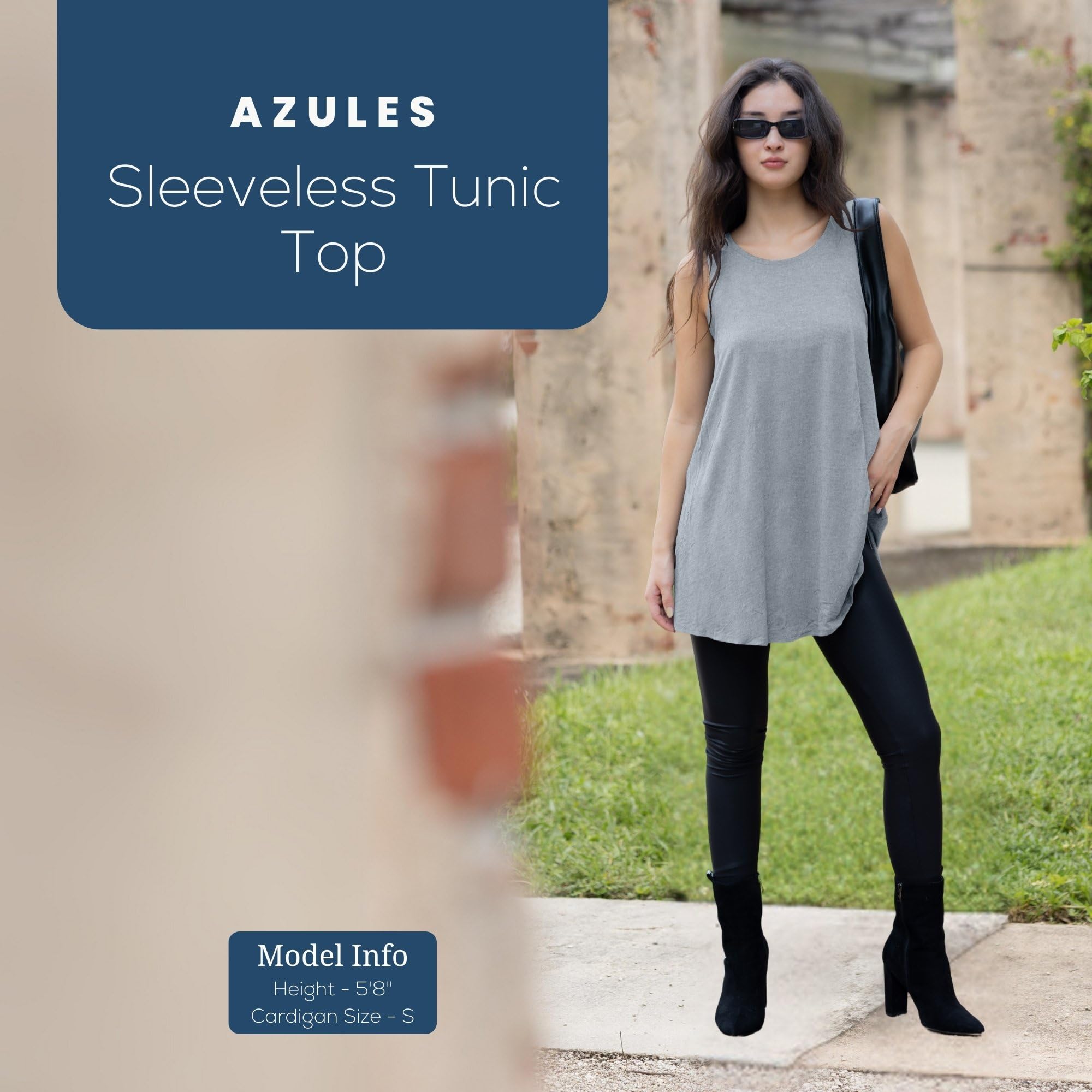 Azules Sleeveless Tunic Tops for Women - Loose Fit Summer Tank Tops, Flowy Dressy Blouses & Casual Shirts for Leggings | Perfect for Yoga, Beachwear & Everyday Outfits