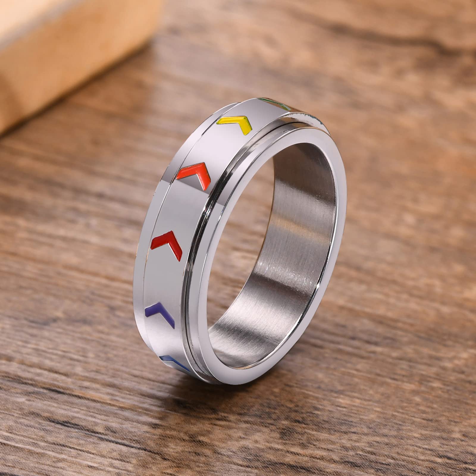Stainless Steel Inspirational Spinner Ring - 'Be Stronger Than The Storm' Motivational Jewelry for Teens & Adults (Size 6-12) | Rainbow Arrow Rotating Band for Women & Men | Perfect Graduation Gift, Daily Wear & Stress Relief