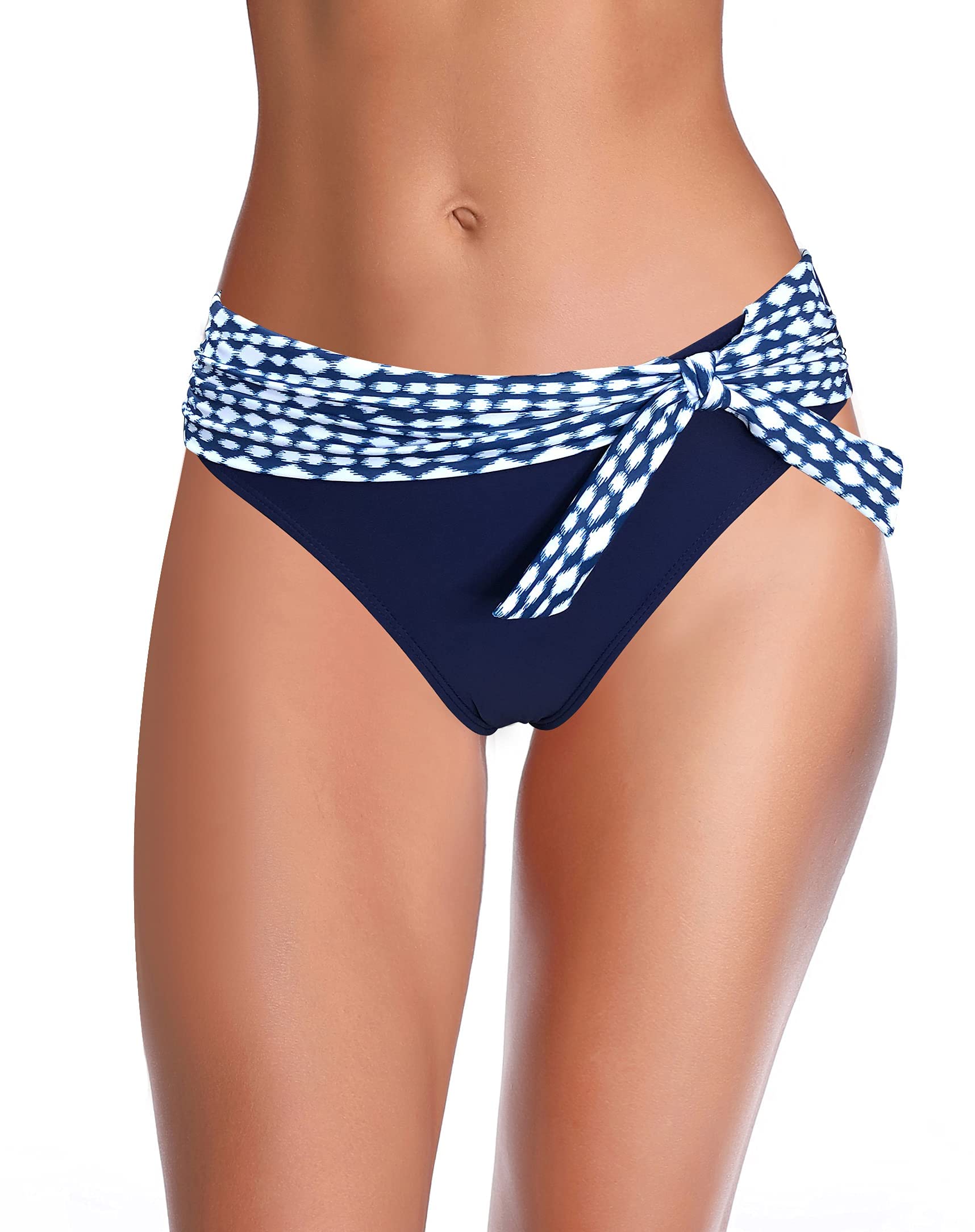 SHEKINI Women's Cheeky Bikini Bottom - Tummy Control Swimwear with Printed Knot Design for Beach, Pool & Summer Vacations