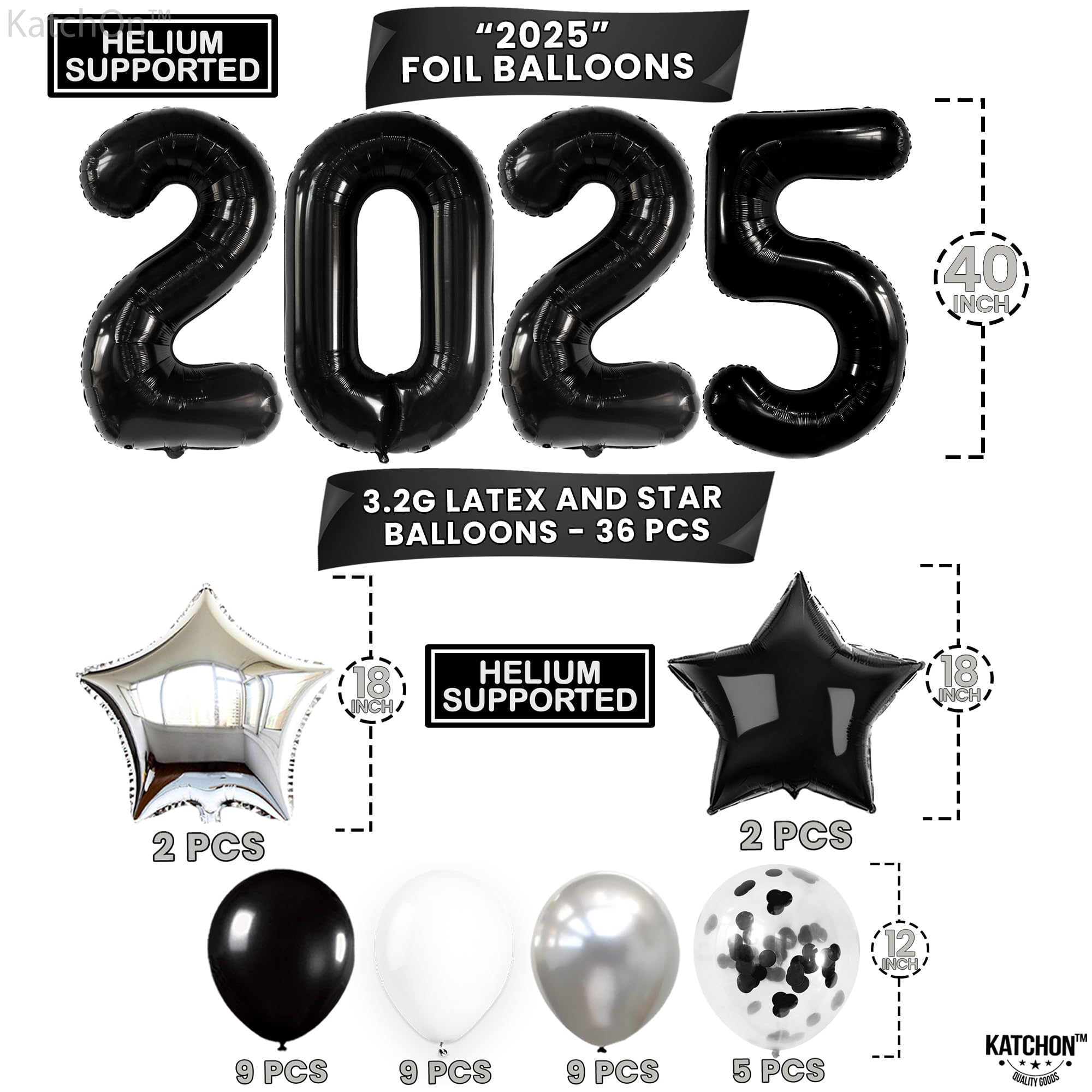2025 Graduation Party Decorations Set - 43-Piece Black & Silver Balloons, Congrats Grad Banner | Elegant Black & White Graduation Theme | Perfect for High School & College Graduation Ceremonies, Parties & Photo Backdrops