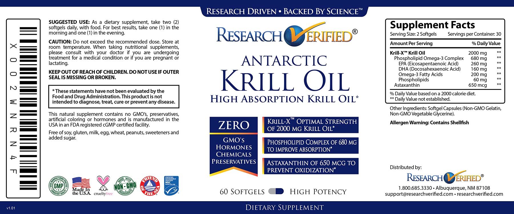 Premium Antarctic Krill Oil 2000mg - 180 Softgels (3 Month Supply) - Supports Heart Health & Brain Function - Omega-3 EPA DHA Supplement - Made in USA - Ideal for Daily Wellness & Cognitive Support