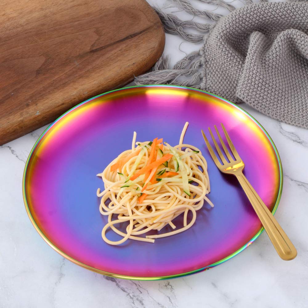 4-Piece Stainless Steel Plates Set - 9.1 Inch Unbreakable Rainbow Platters for Camping & Dishwasher Safe