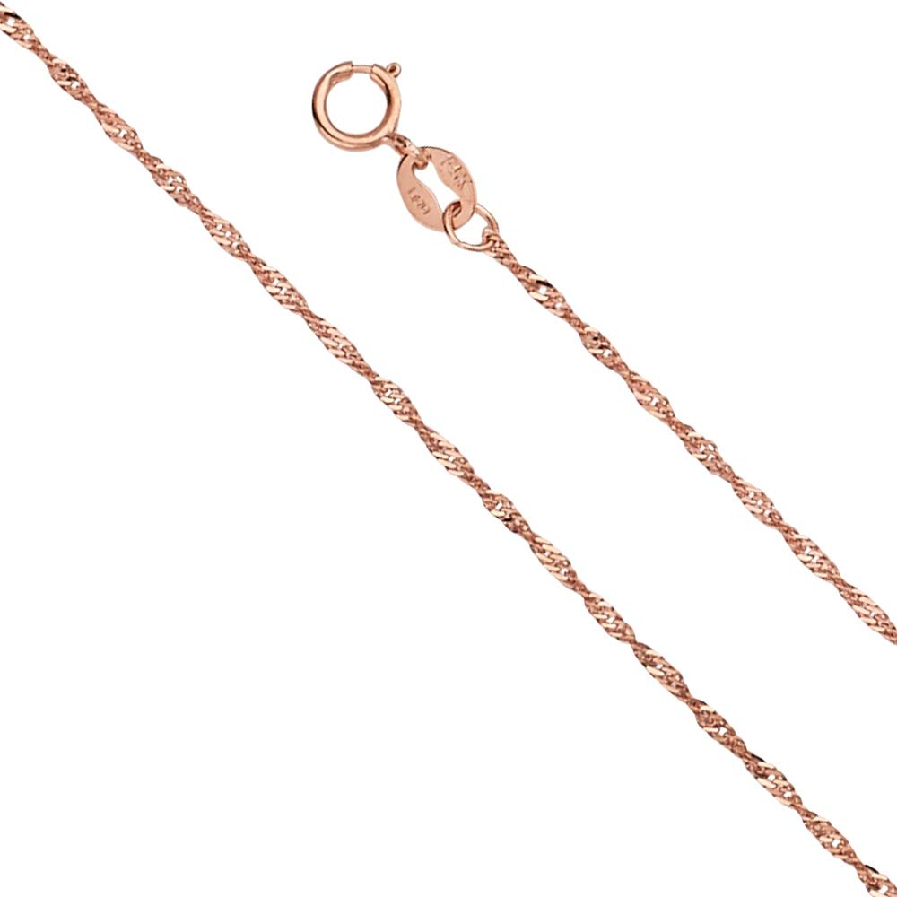 14K Rose Gold 1.1mm Singapore Chain Necklace for Women - Dainty Layering Jewelry, Gift for Her - 16/18/20/22/24 Inch Length Options - Perfect for Everyday Wear, Special Occasions & Gift Giving
