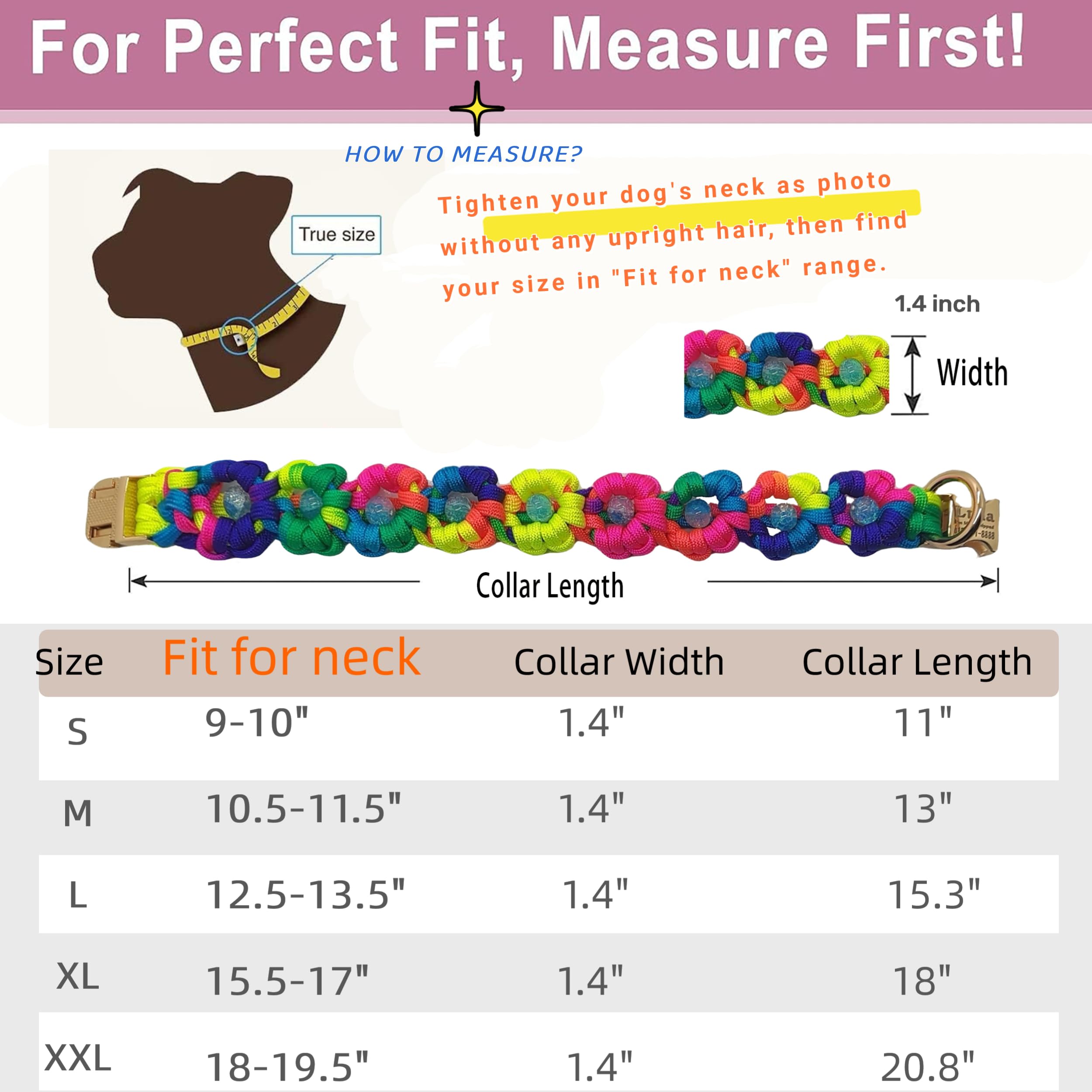 Handwoven Paracord Flower Dog Collar with Quick Release Buckle - Durable & Comfortable Pet Collar for Small, Medium, Large & Extra Large Dogs (S-neck 9-10