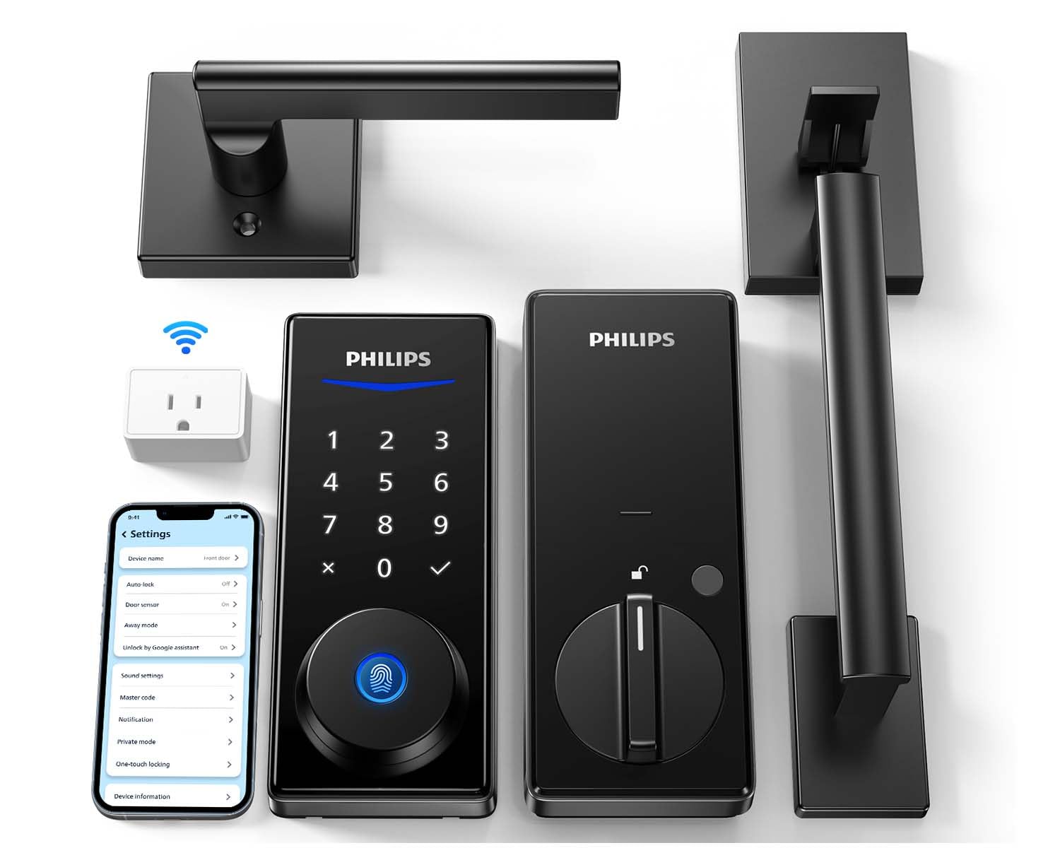 Philips Wi-Fi Smart Lock with Handle - Keyless Entry Keypad Door Lock, Front Door Deadbolt Set with WiFi Gateway | App Control, Fingerprint & PIN Code Unlock, Auto Locking | Perfect for Home Security & Smart Home Automation