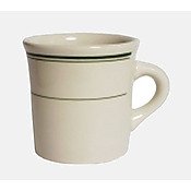 Tuxton Green Bay DuraTux Canton Mug - 9 oz Ceramic Coffee Cup with Eggshell/Green Band - 3-3/8