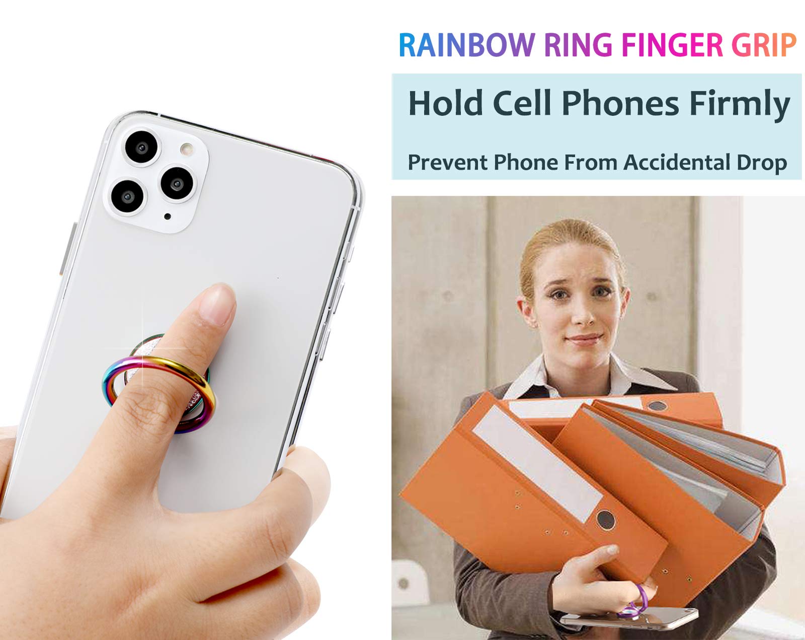 Rainbow Glitter Phone Ring Holder with Kickstand - Iridescent Sparkle Finger Grip for iPhone, Samsung & Most Smartphones - Perfect for Selfies, Watching Videos & Secure Phone Handling