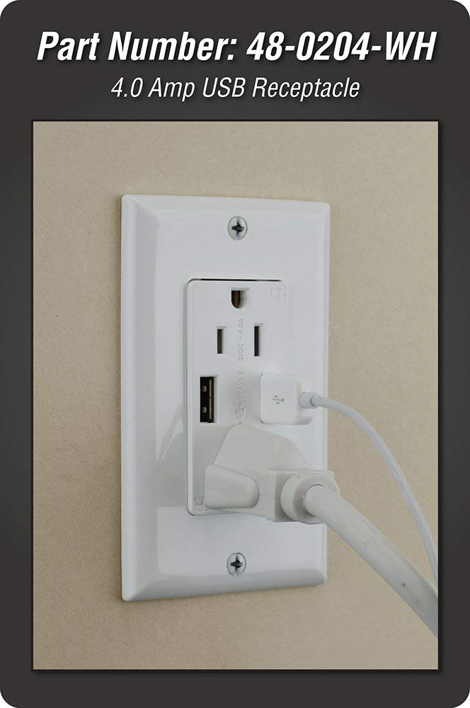 DATA COMM Electronics 48-0204-WH High-Speed Decor Duplex Electrical Outlet with USB Ports (4.0A Fast Charging, White) - Perfect for Home, Office & Hotel Room Charging Stations