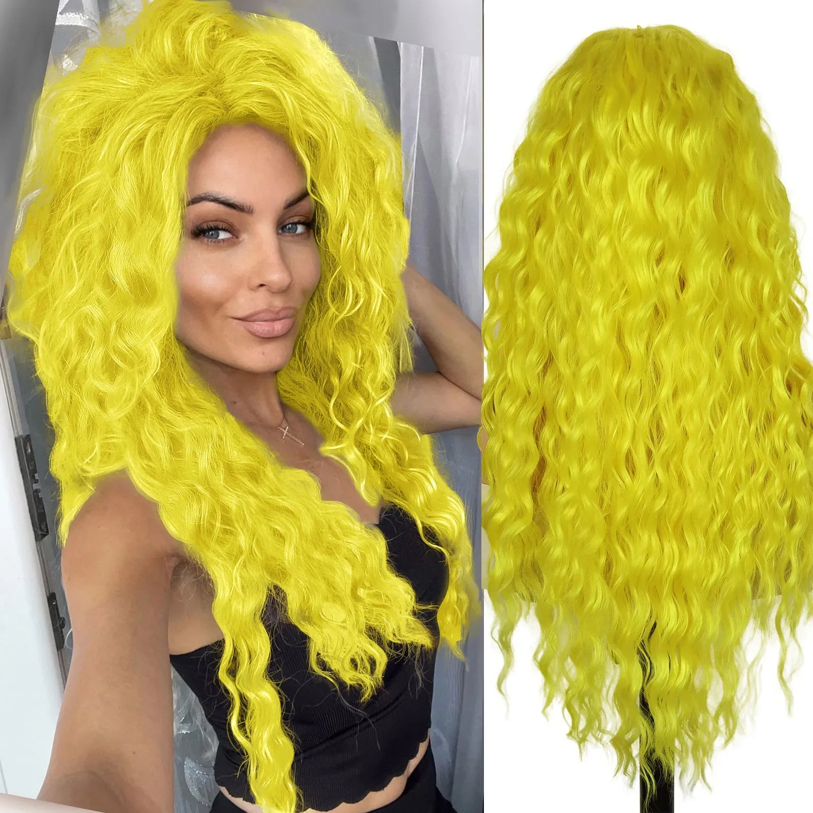 Ash Blonde Synthetic Long Curly Wig for Women - Fluffy Ombre Wave Hairstyle | Perfect for Costume Parties, Carnival, Cosplay & Daily Fashion