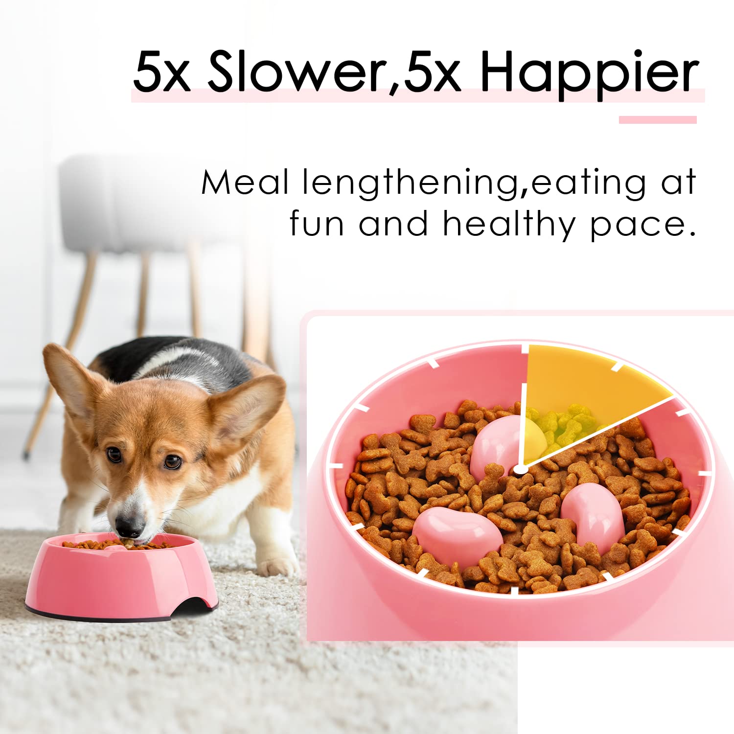 SUPERDESIGN Slow Feeder Dog Bowl - 1/2 Cup Anti-Gulping Puzzle Food Bowl for Small & Medium Dogs & Cats - Non-Slip Interactive Bloat Prevention Bowl - Rose Red - Perfect for Fast Eaters & Mealtime Enrichment