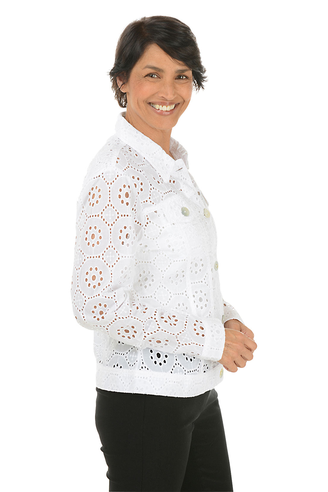 Eyelet Cotton Button Front Jacket for Women - Stylish Casual Outerwear for Spring & Summer | Perfect for Beach Cover-ups, Date Nights & Weekend Outings