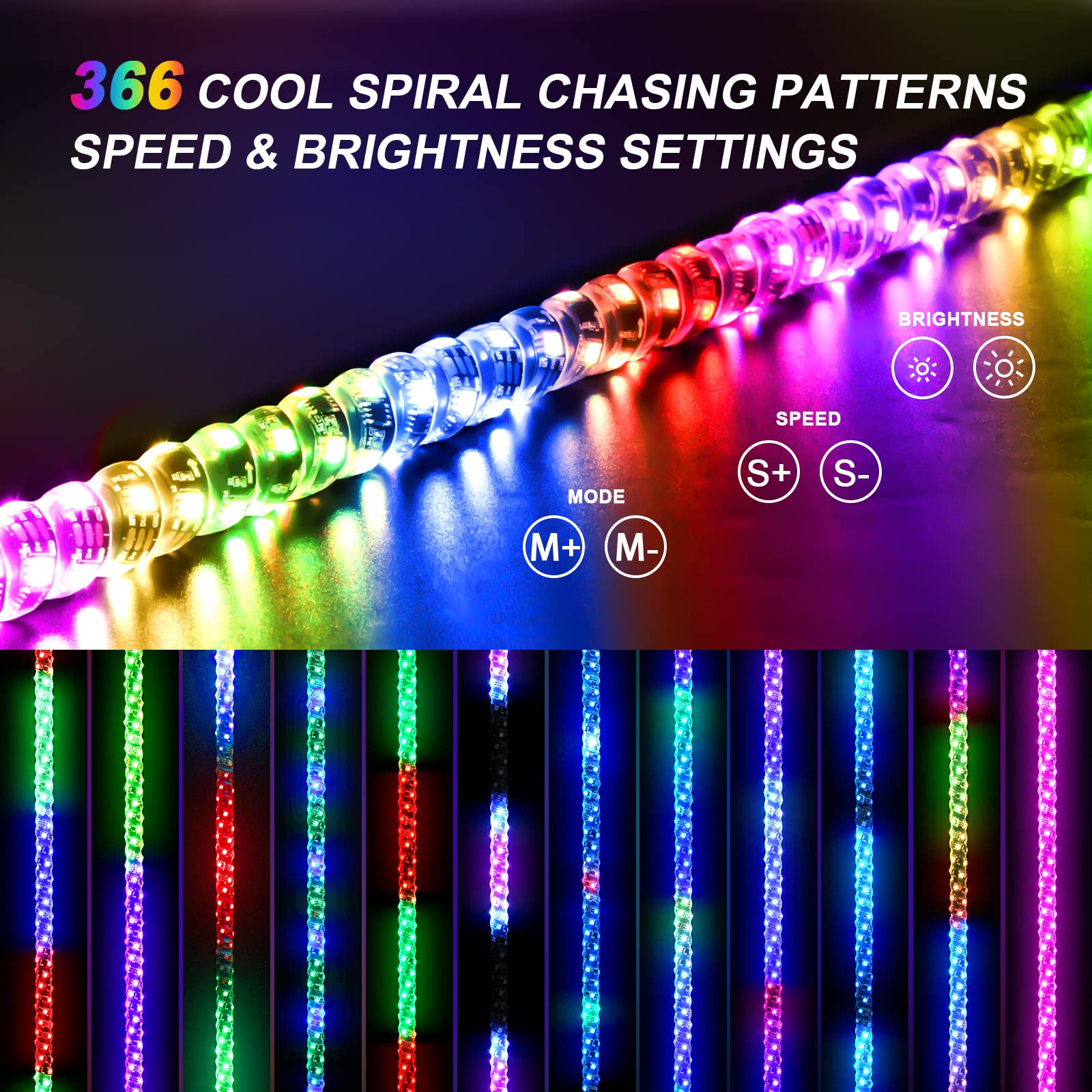 2 Pack 3FT LED Whip Lights with Spring Base - RGB Spiral Chasing Lights with App & Remote Control, Rocker Switch - Music Sync for UTV ATV Polaris RZR Can-Am SXS Trucks - Perfect for Off-Roading, Night Rides & Desert Adventures