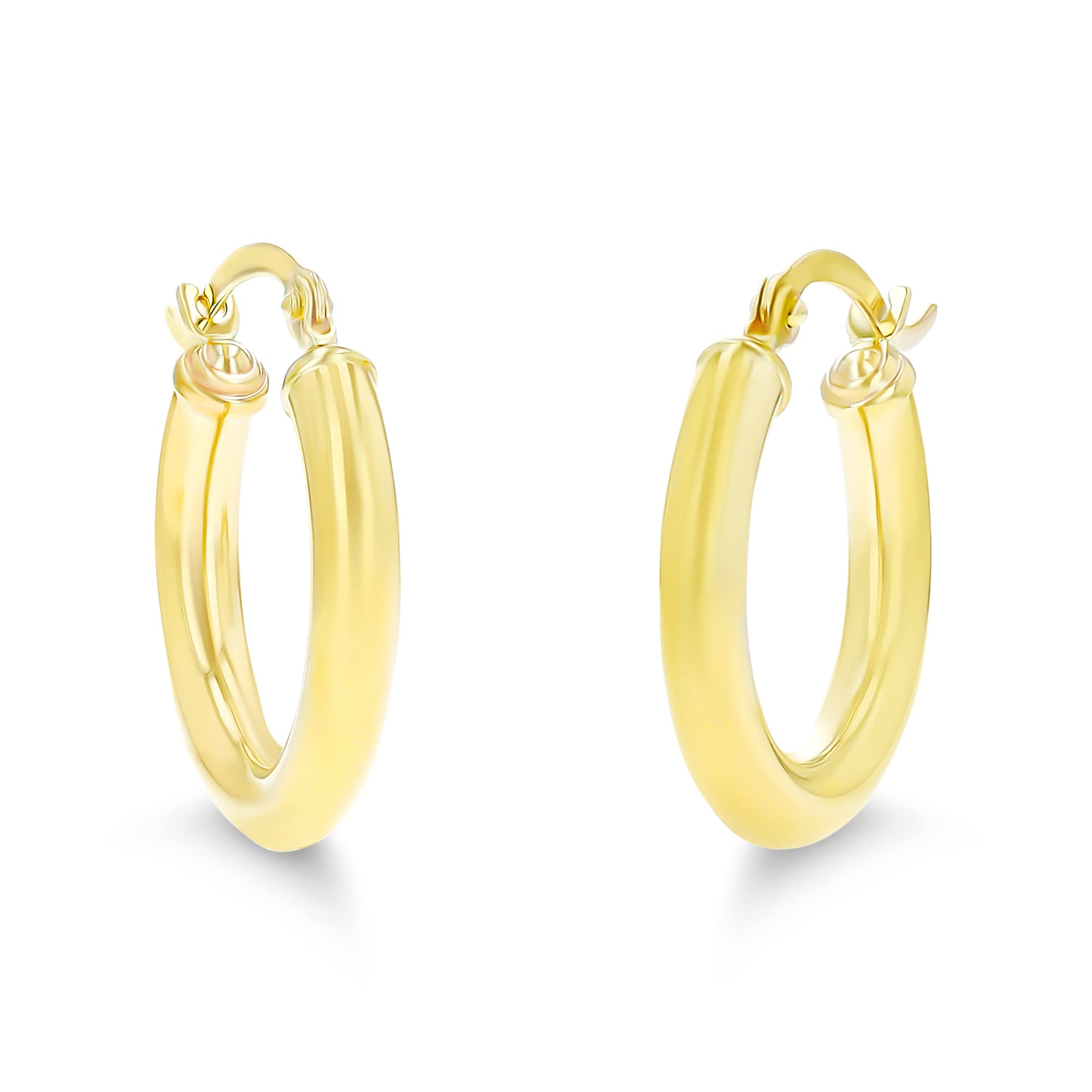 14K Yellow or White Gold 3mm Solid Polished Round Hoop Earrings for Women - Classic Secure Click-Top Design (15mm-90mm) | Perfect for Everyday Wear, Parties & Special Occasions