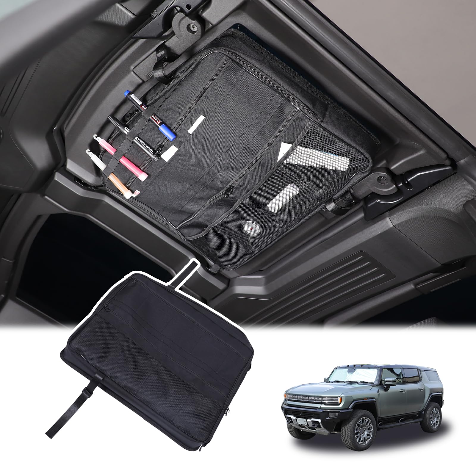 Hummer EV 2024-2025 Sunroof Organizer Storage Bag - Multi-Functional Car Roof Cargo Carrier for SUV & Pickup Trucks - Interior Accessories (Rear Top Roof Glass-Left) - Perfect for Road Trips & Outdoor Adventures