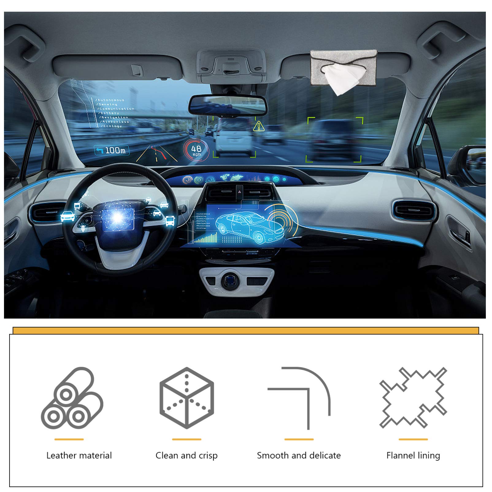 Premium PU Leather Car Tissue Box Holder - Elegant Car Napkin Cover & Sun Catcher Accessory for Women (Miss White Acrylic Set) - Perfect for SUV, Sedan, and Office Desk Organization
