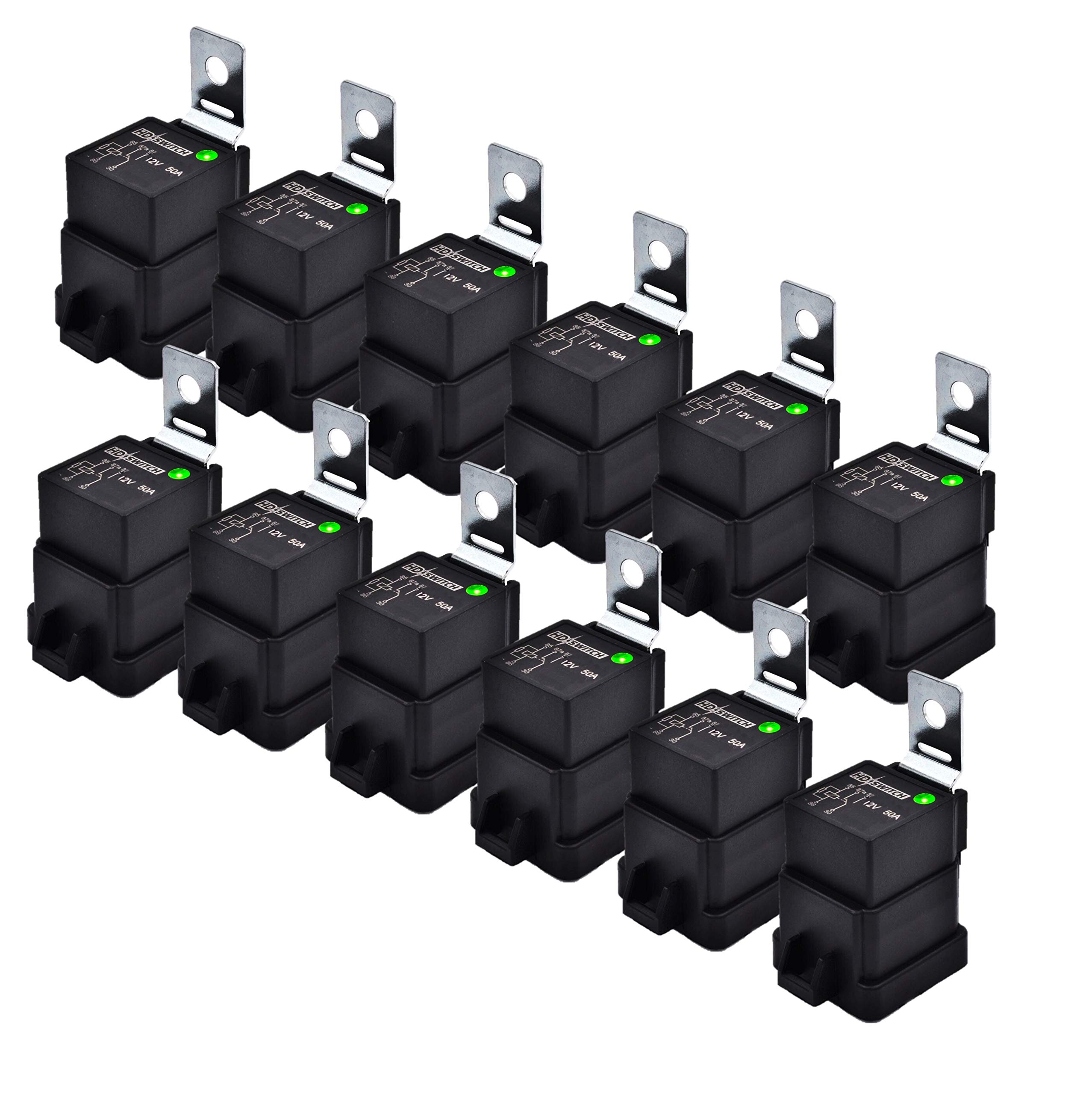 12 Pack Heavy Duty Waterproof 12V Relay with LED Indicator - 50 AMP Automotive Relay Upgrade Kit with Dielectric Grease - Compatible with John Deere AM123716 & Hella - Ideal for Tractors, Trucks, and Off-Road Vehicles