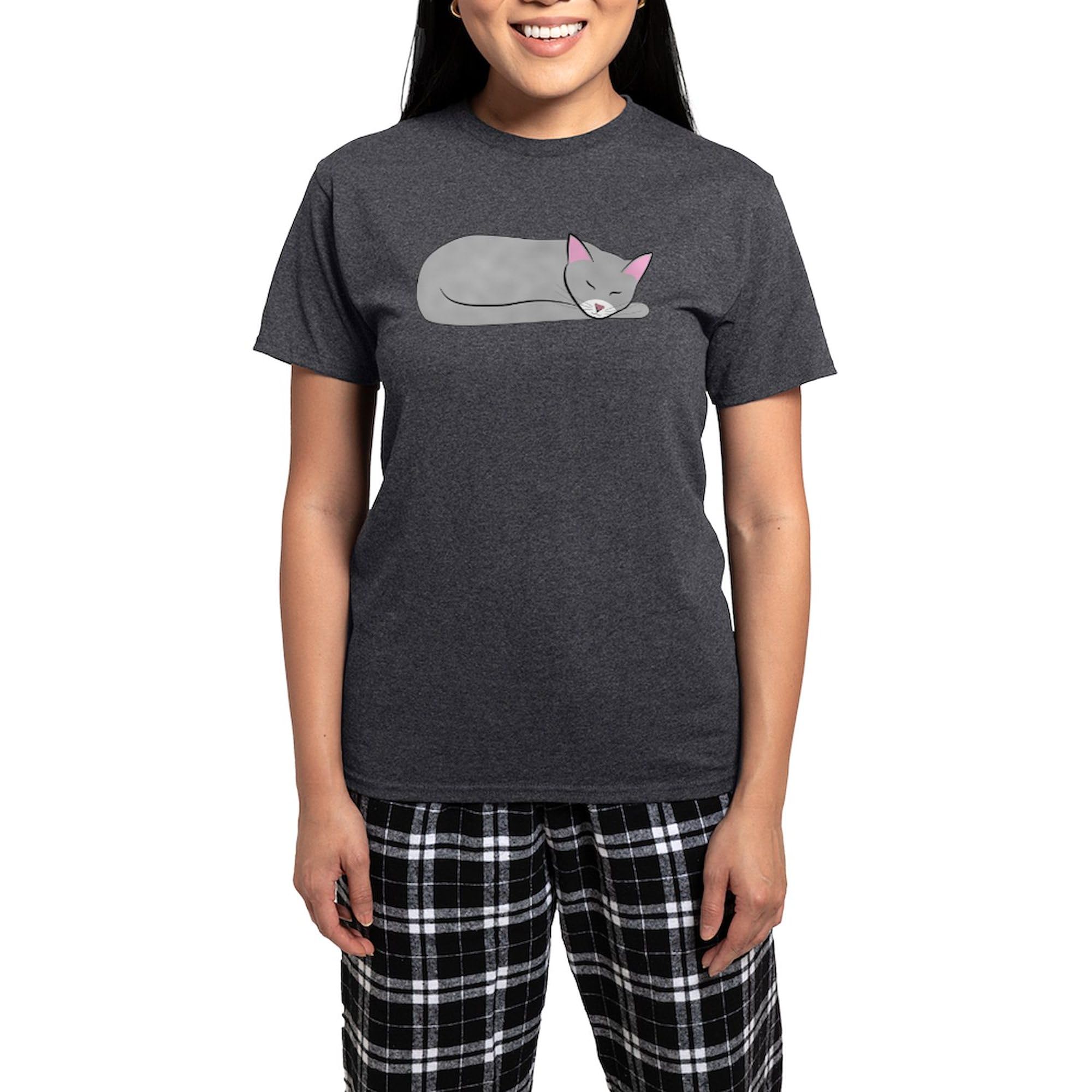 Sleeping Cat Women's Lightweight Pajama Set - Charcoal Grey Novelty Sleepwear for Women | Cozy Lounge & Sleepwear for Relaxing Evenings