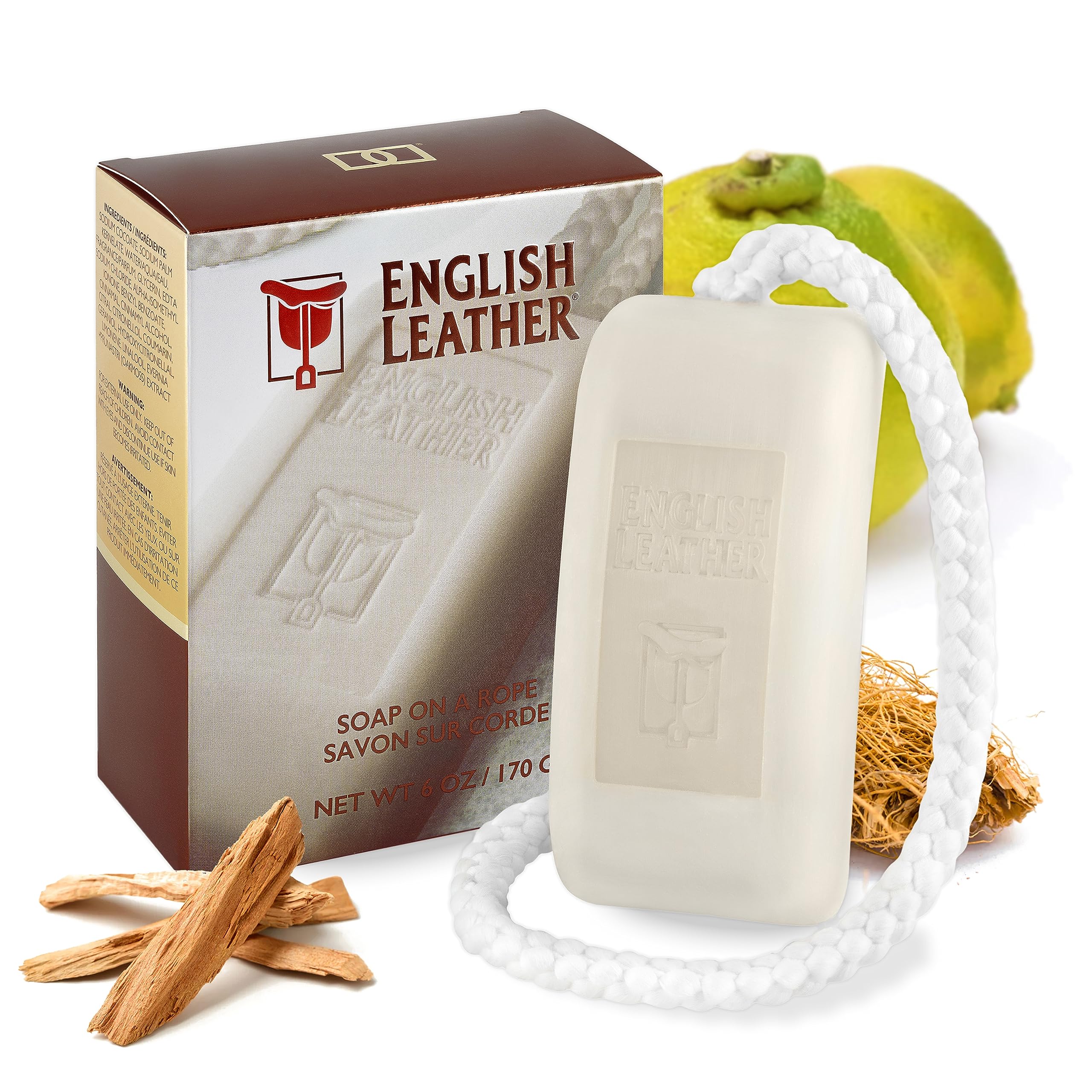 Premium English Leather Scented Soap on Rope for Men - Gift Set with Natural Ingredients, Long-Lasting Fragrance & Exfoliating Grit - Perfect for Shower, Gym, Travel & Luxury Bath Experience