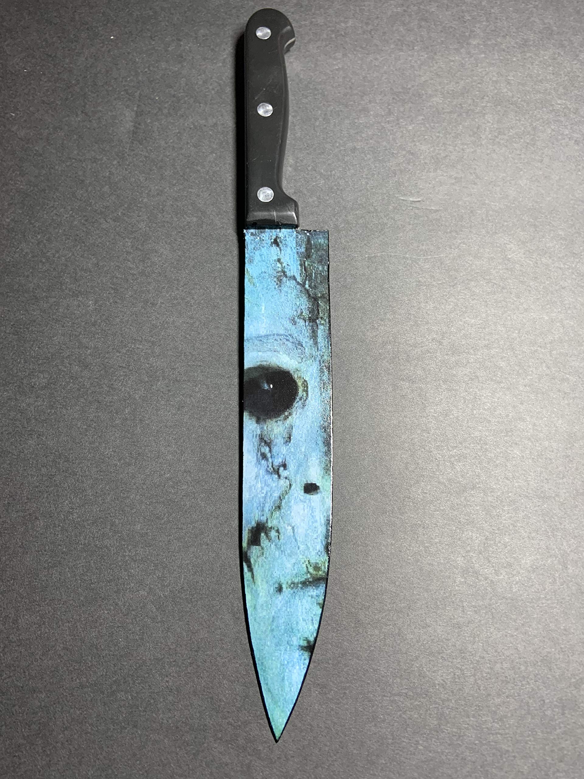 2007 Halloween Michael Myers Kitchen Knife with Laser Engraved Stand - Officially Licensed Collectible Horror Movie Prop for Cosplay, Halloween Decor & Horror Film Fans