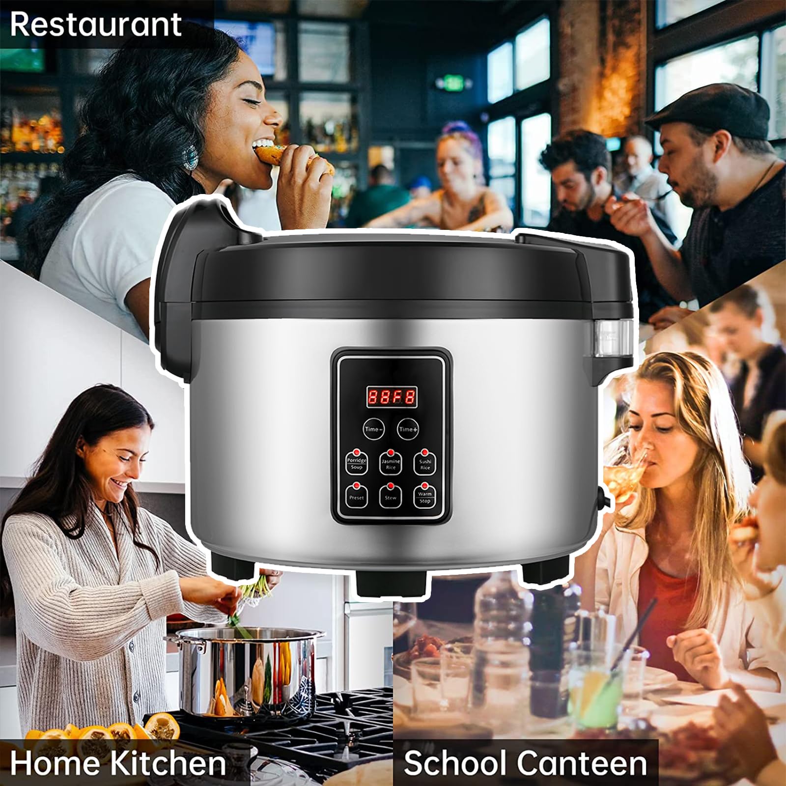 Commercial 60-Cup (Cooked) Rice Cooker & Food Warmer - 13L/13.8Qt Extra Large Capacity, 1350W Fast Cooking with Digital Timer & Preset Functions - Perfect for Restaurants, Catering, Cafeterias & Large Family Gatherings