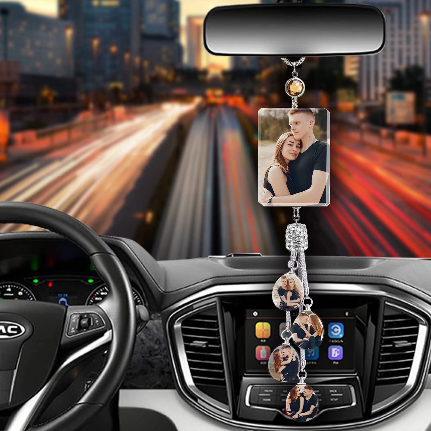 Custom Crystal Diamond Car Rearview Mirror Pendant - Personalized Photo Hanging Decor for Home, Office & Thanksgiving Gifts - Perfect for Interior Decoration & Holiday Presents
