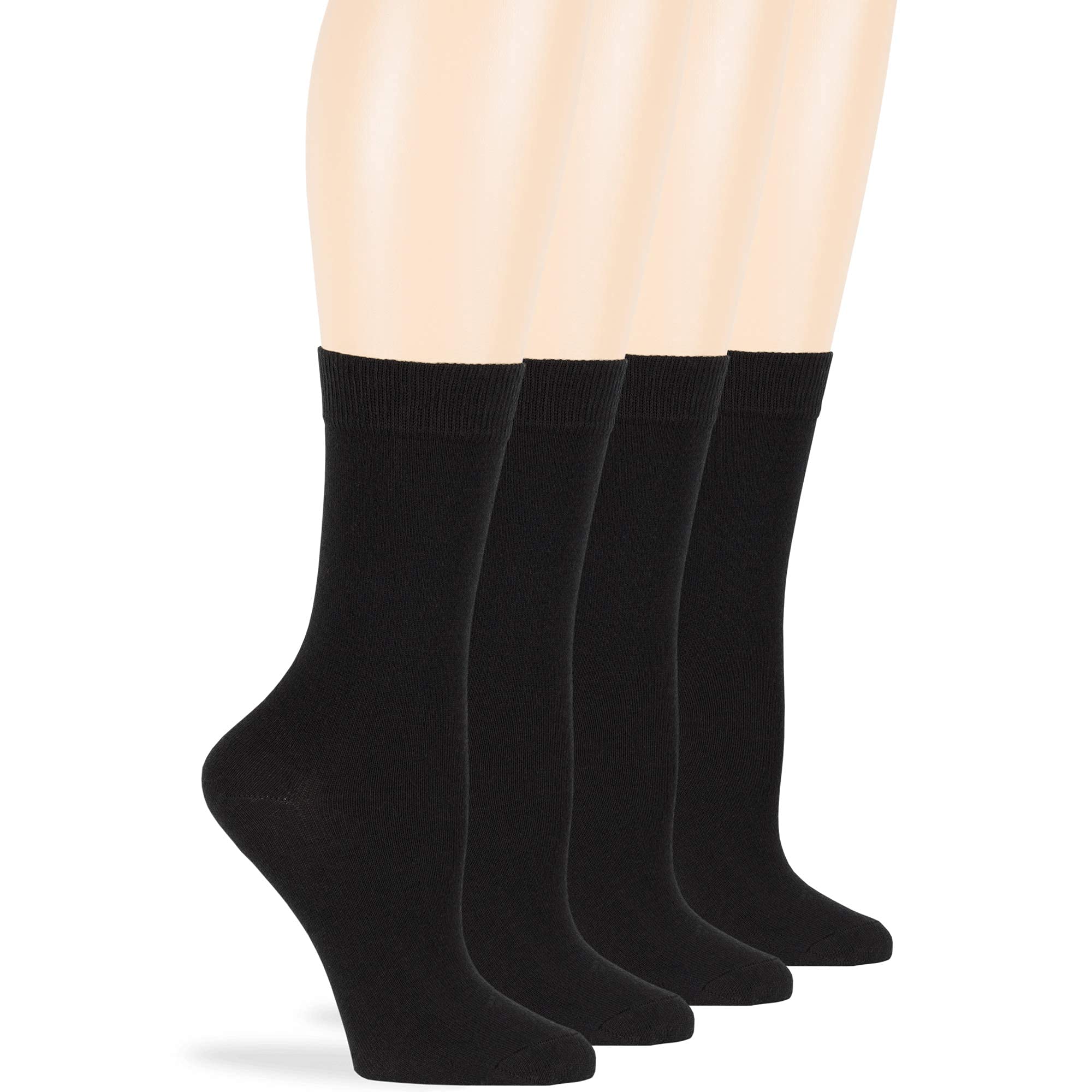 7BigStars Women's Cotton Crew Socks 4-Pack - Soft Breathable Casual Dress Socks (Black, Brown, Blue, Grey, Beige, Khaki, Olive Green) - Perfect for Office, Daily Wear & Outfits