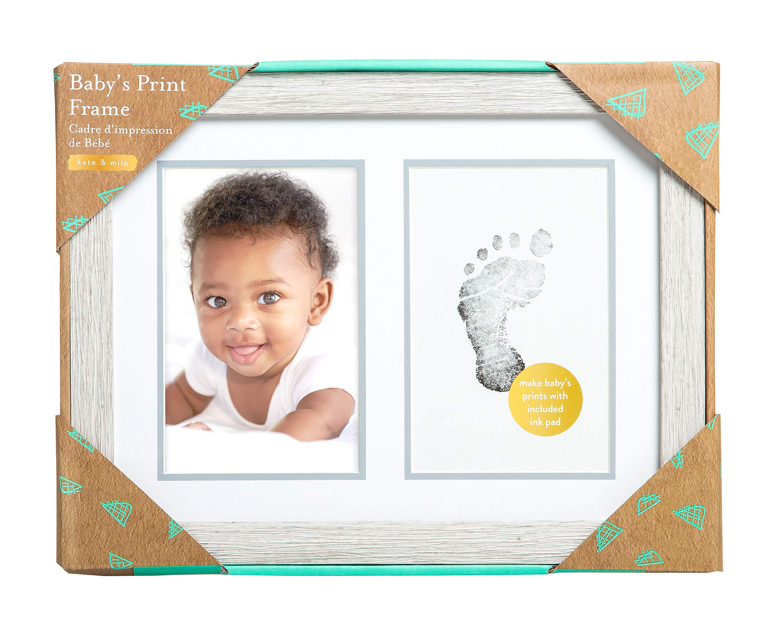 Kate & Milo Rustic Baby Footprint Photo Frame and Ink Kit - Handcrafted Wood Keepsake for Newborn Memories, Woodland Nursery Décor, Rustic Picture Frames for Baby Shower Gifts & Nursery Wall Art - Perfect for First Birthday, Christening, and Family Photo Displays