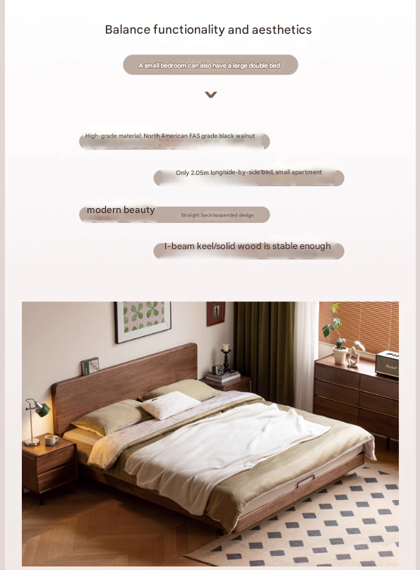 Solid Wood Floating Bed Frame - Black Walnut & Oak - Modern Platform Bed with Hidden Storage - Perfect for Small Bedrooms & Minimalist Home Decor
