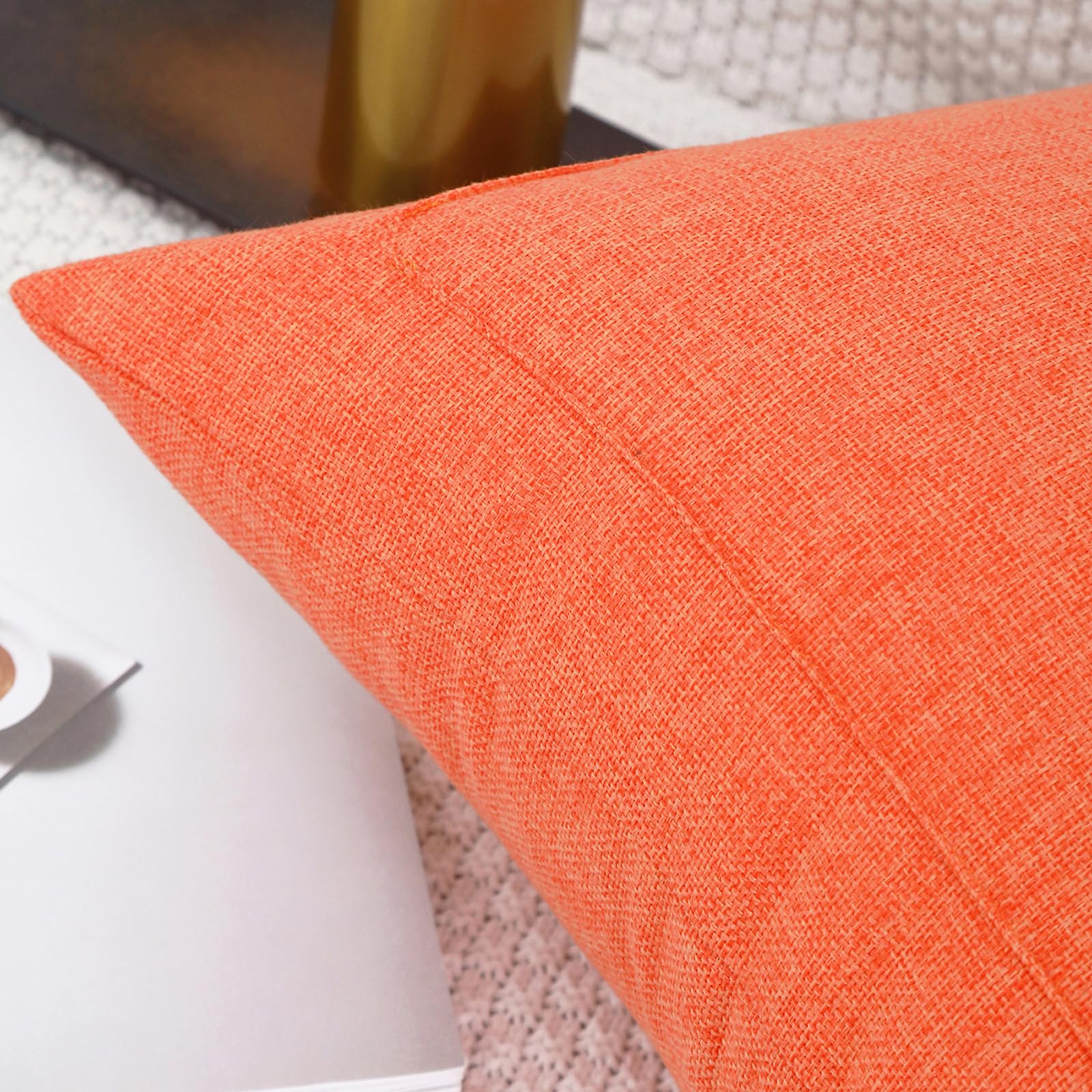 Jepeak 2-Pack Burlap Linen Throw Pillow Covers 20x20 Inches - Farmhouse Modern Decorative Square Cushion Cases for Sofa, Couch & Bed - Blaze Orange Thickened Pillow Protectors - Perfect for Living Room, Bedroom & Home Decor