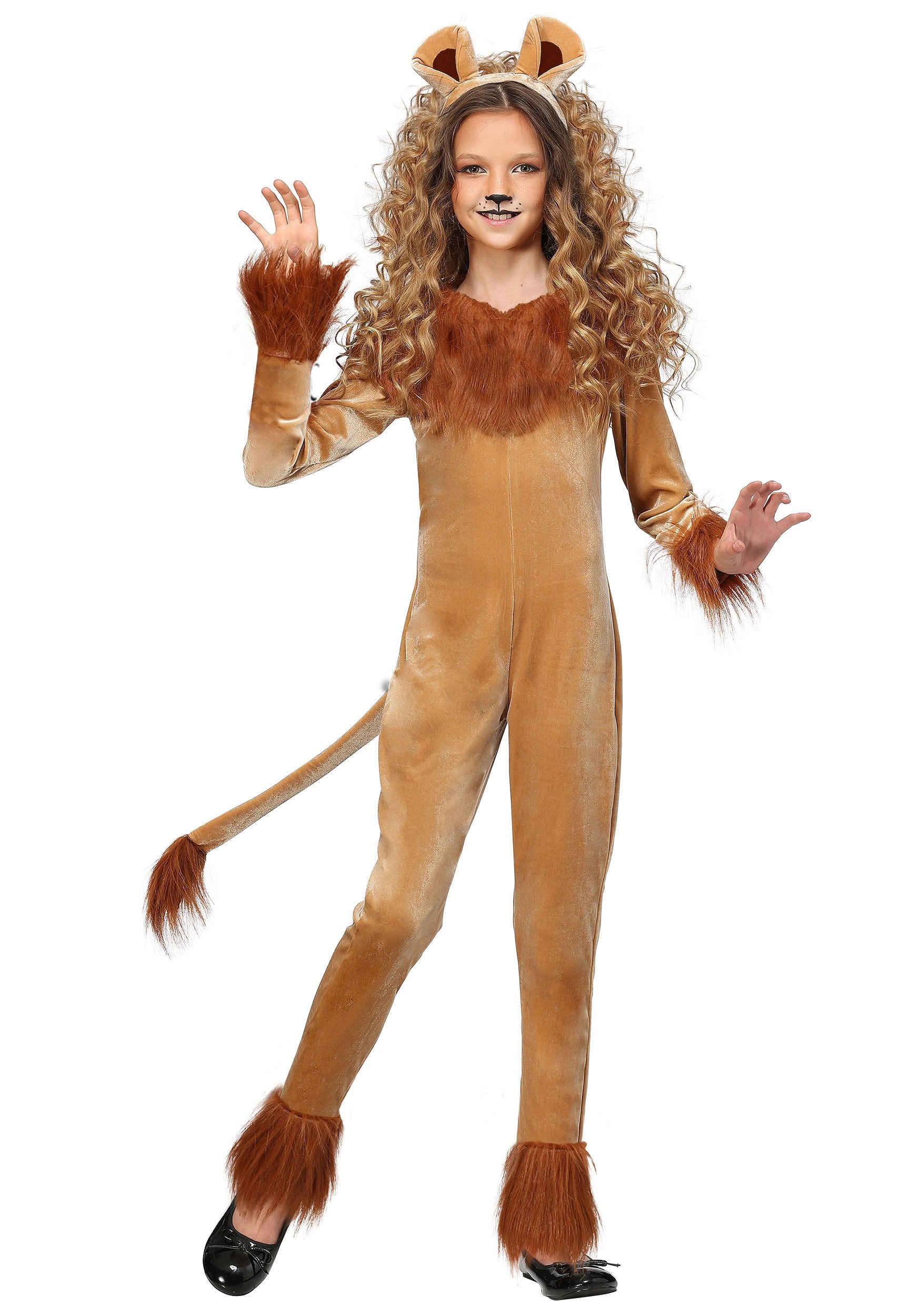 Girls Fierce Lion Costume with Headband - Kids Safari Animal Lion Jumpsuit - Child Animal Halloween Costume - Perfect for Halloween Parties, School Plays & Safari Themed Events