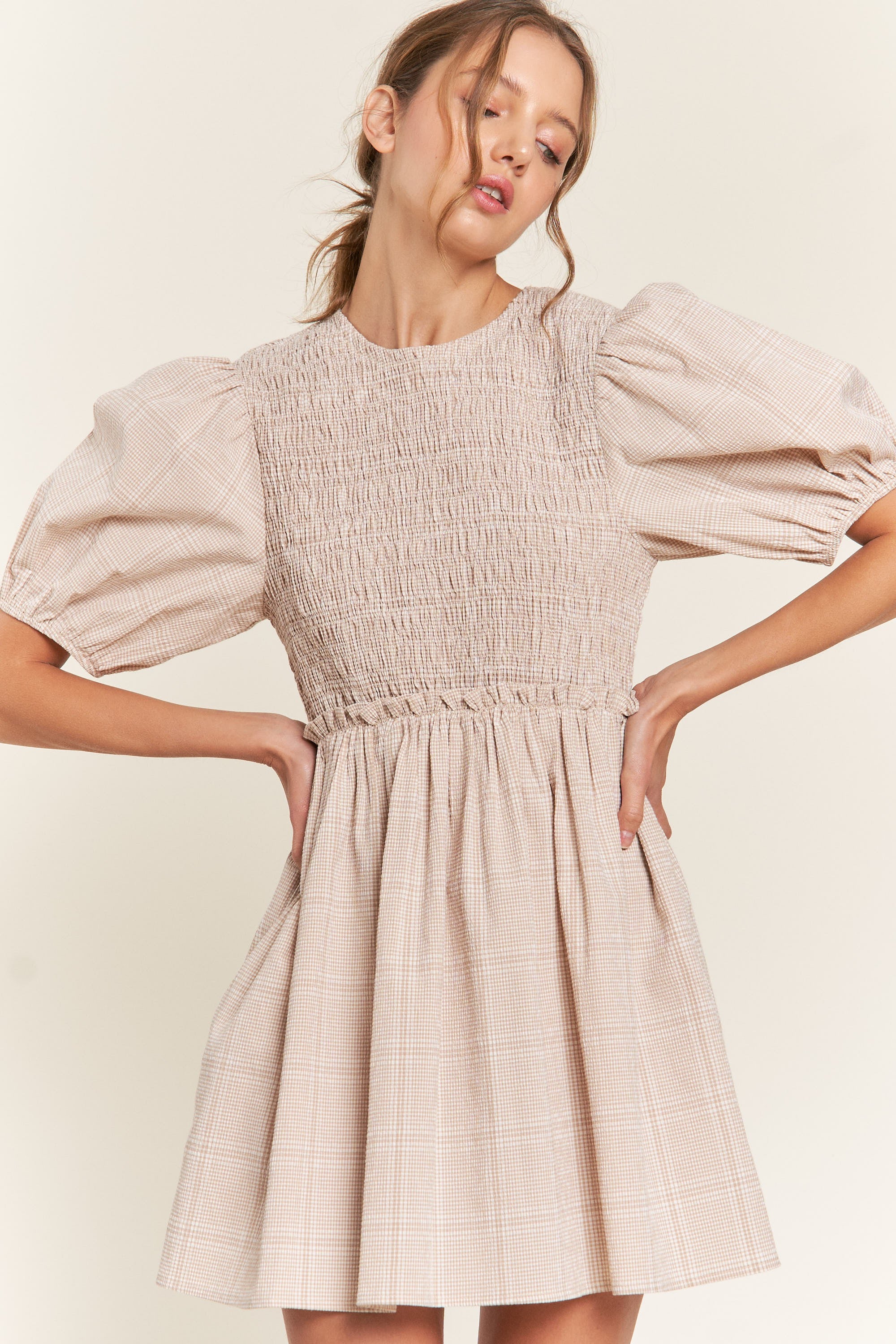 Beige Mini Dress for Women - Elegant Short Sleeve Summer Casual Outfit | Perfect for Beach, Party & Date Night