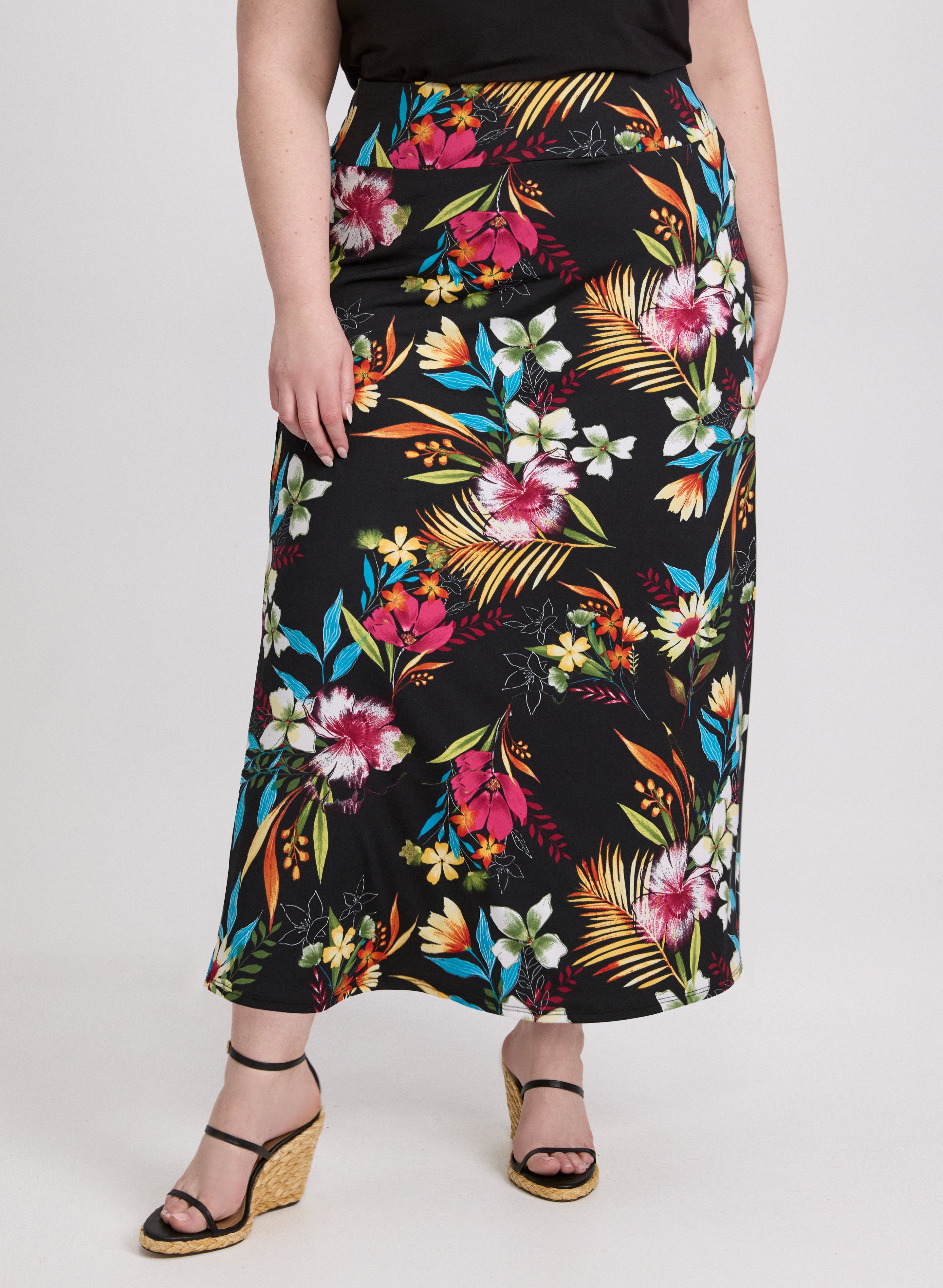 Floral Jersey Skirt for Women - Soft Stretchy Summer Midi Skirt with Elastic Waist | Perfect for Beach, Vacation & Casual Outfits