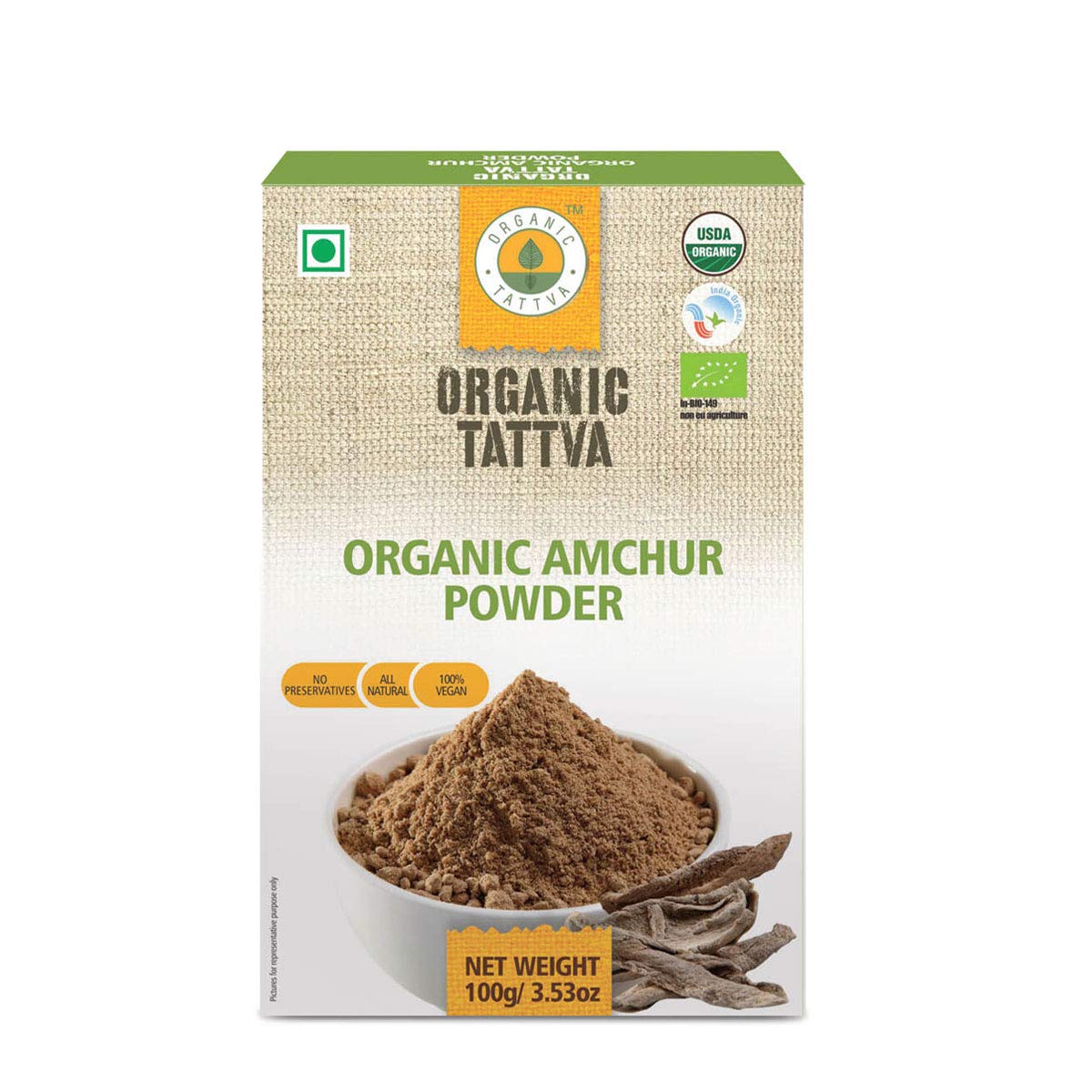 Organic Tattva Organic Amchur Powder (Dry Mango Powder) - 100g | 100% Vegan, Gluten Free, No Preservatives | Perfect for Indian Cooking, Smoothies & Healthy Snacks