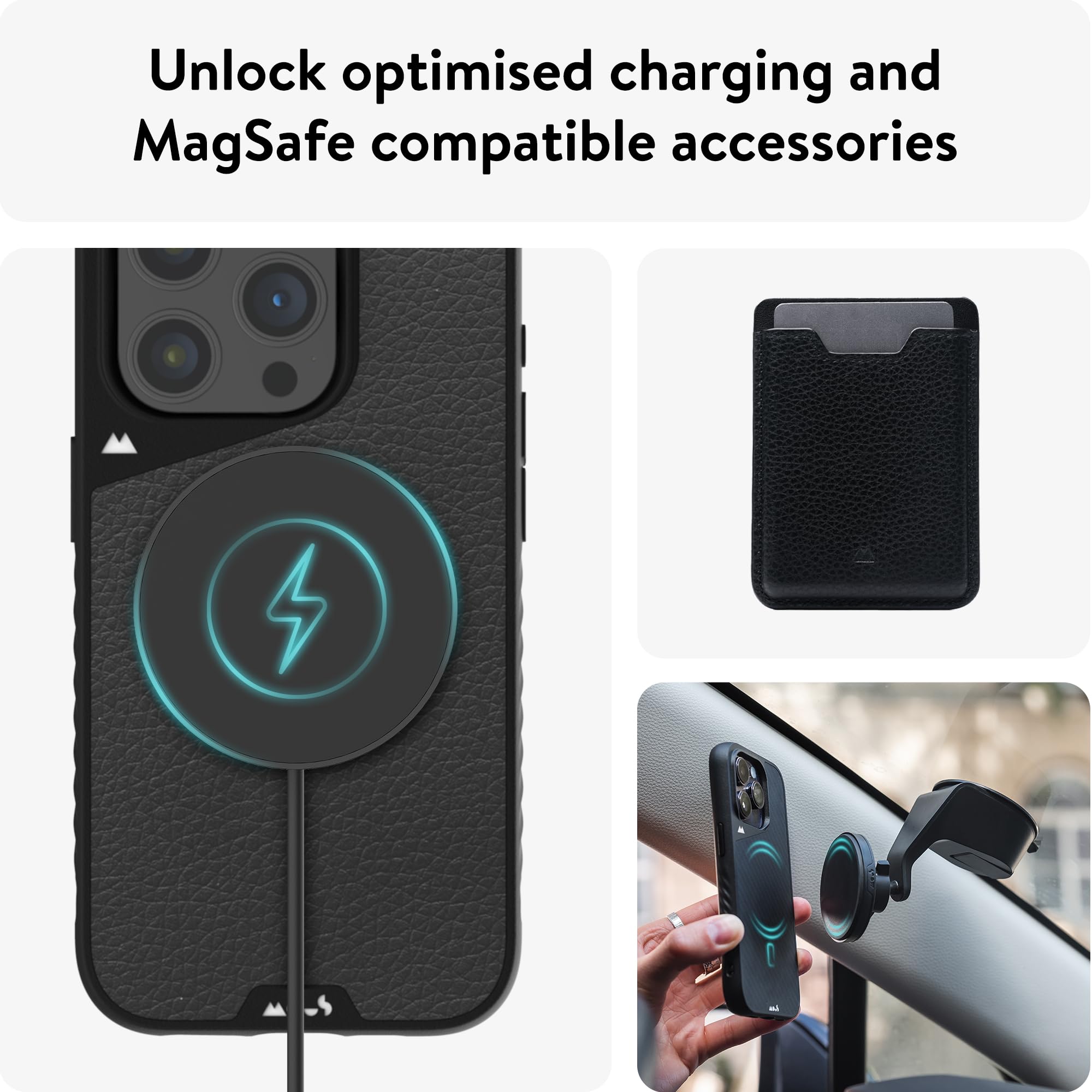 Mous Limitless 5.0 MagSafe Compatible iPhone 15 Pro Case - Premium Black Leather Protective Cover - Shockproof & Durable Phone Case for Everyday Use, Travel & Outdoor Activities