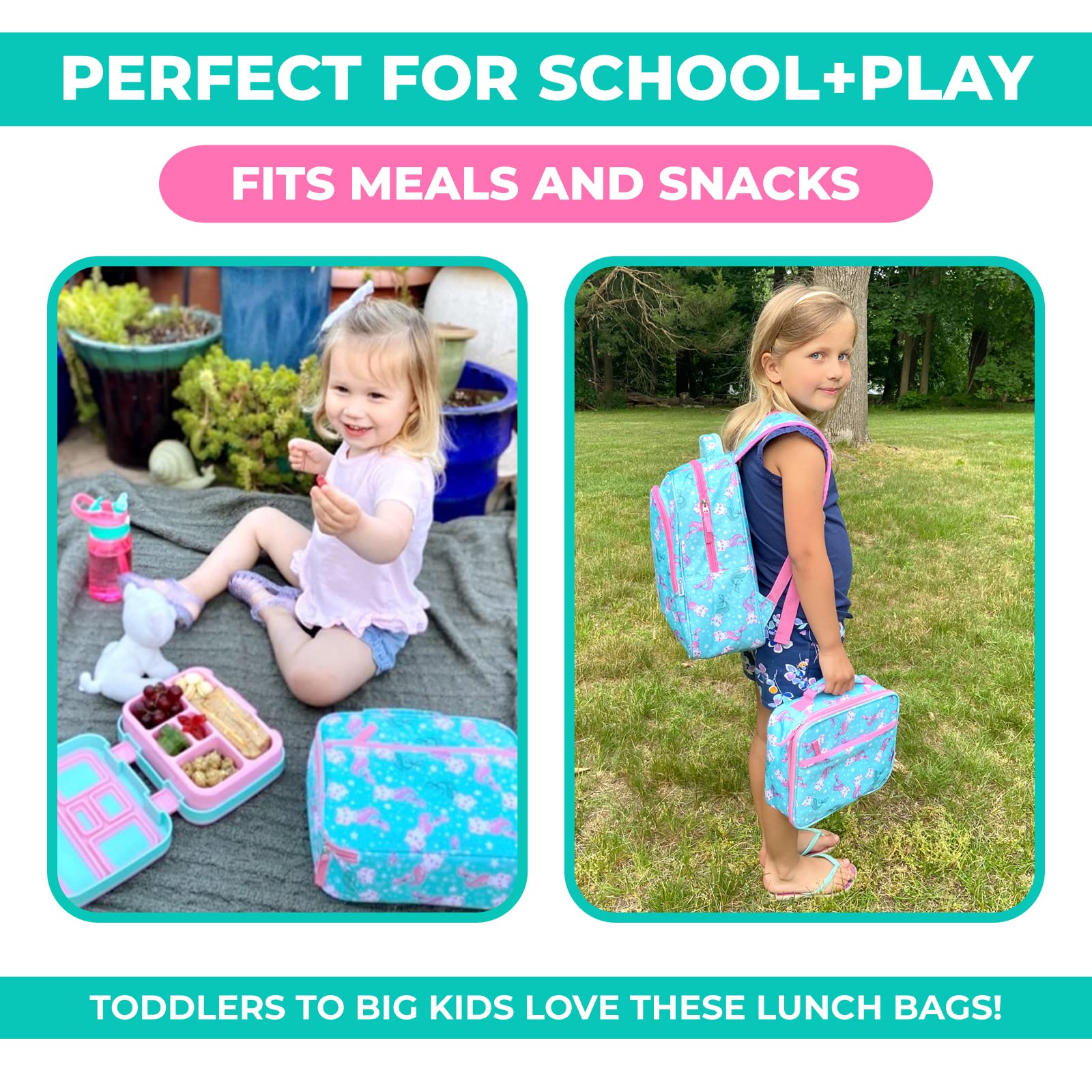Insulated Lunch Box with Ice Pack for Girls & Kids - Leak-Proof Thermal Food Container for Daycare, Preschool & Kindergarten - Cute Mermaid Cat Design in Aqua & Pink - Perfect for School, Picnics & Travel Snacks