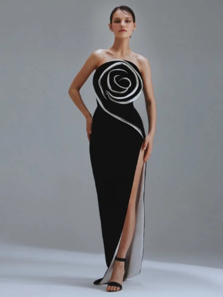 Sexy Black Off Shoulder Floral Bodycon Long Dress for Women - Perfect for Birthday Parties, Homecoming & Special Occasions