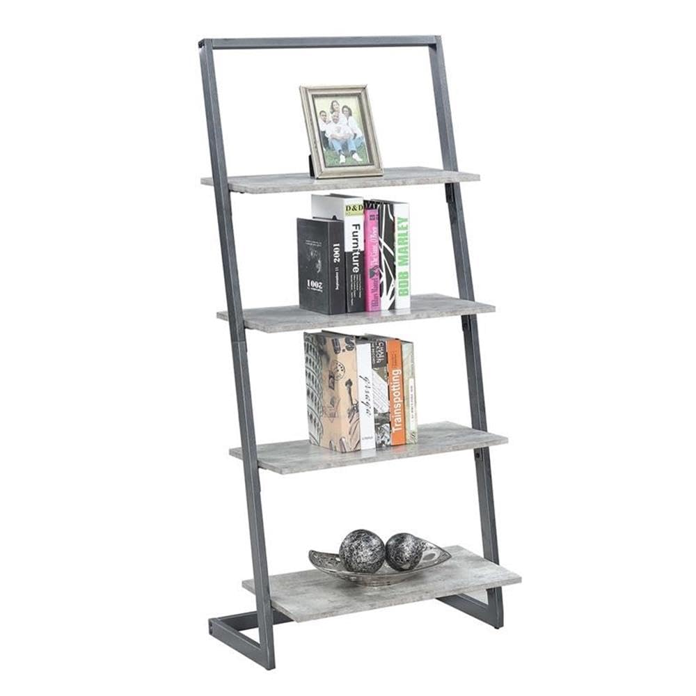 Pemberly Row 4-Tier Ladder Bookcase Shelf - Gray Wooden Storage Shelf for Living Room, Bedroom & Office