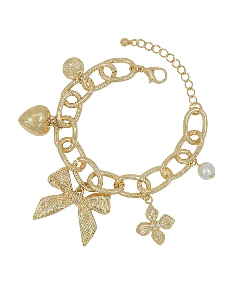 Elegant Gold Bow Multi Charm Bracelet for Women - Trendy Layered Jewelry Gift for Birthday, Anniversary & Everyday Wear
