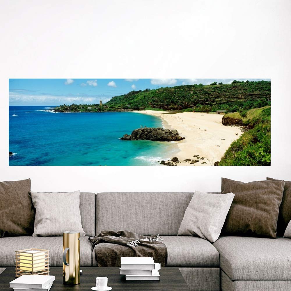 Hawaii Wall Decal - Stunning Oahu Waimea Bay Beach View Coastal Art Canvas Print | Perfect for Living Room, Bedroom & Office Decor